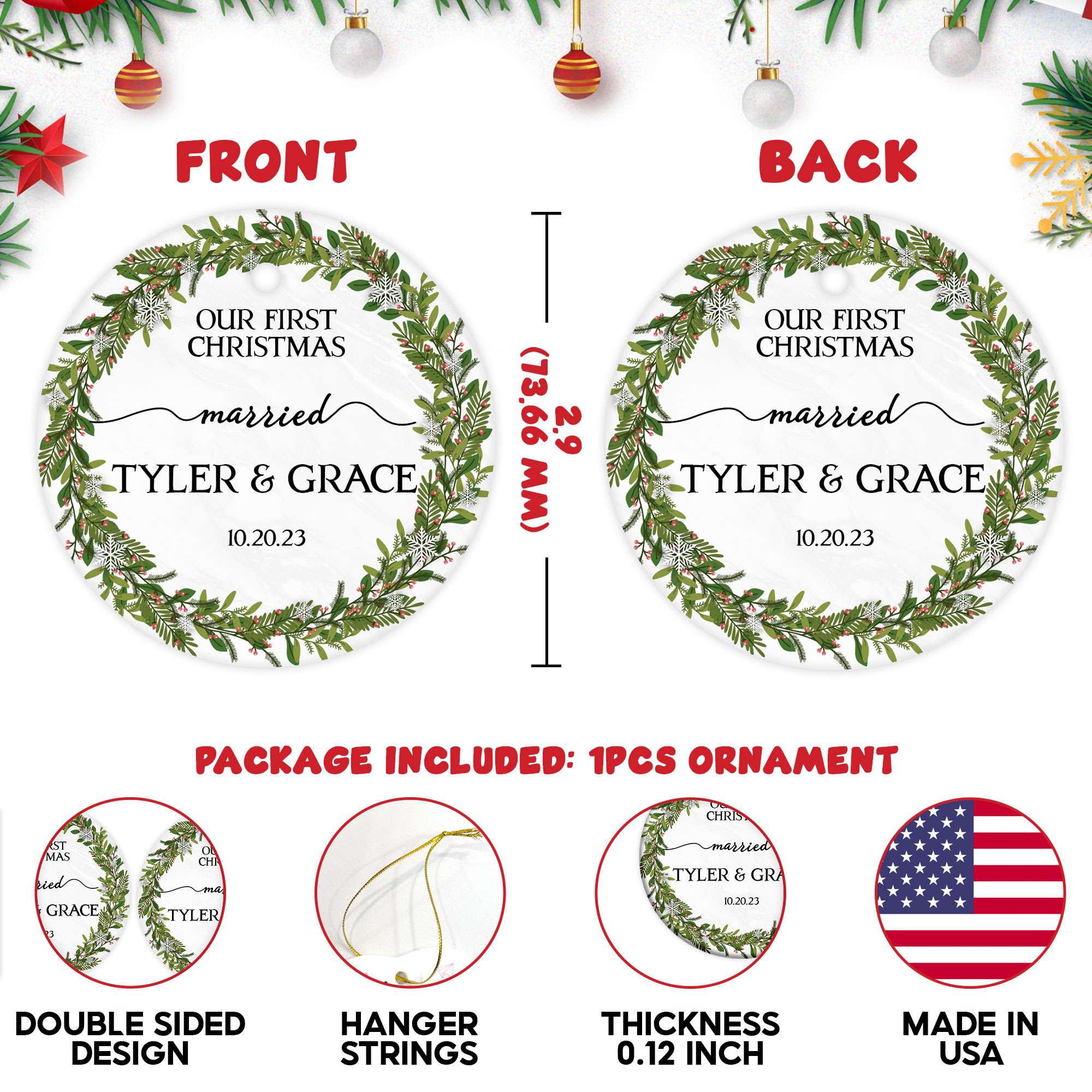 Personalized Engagement Christmas Ornament 2025 with Custom Photo, Our First Christmas Married Ornament 2025, 1st Christmas Married Gift for Wedding Gifts, Couples