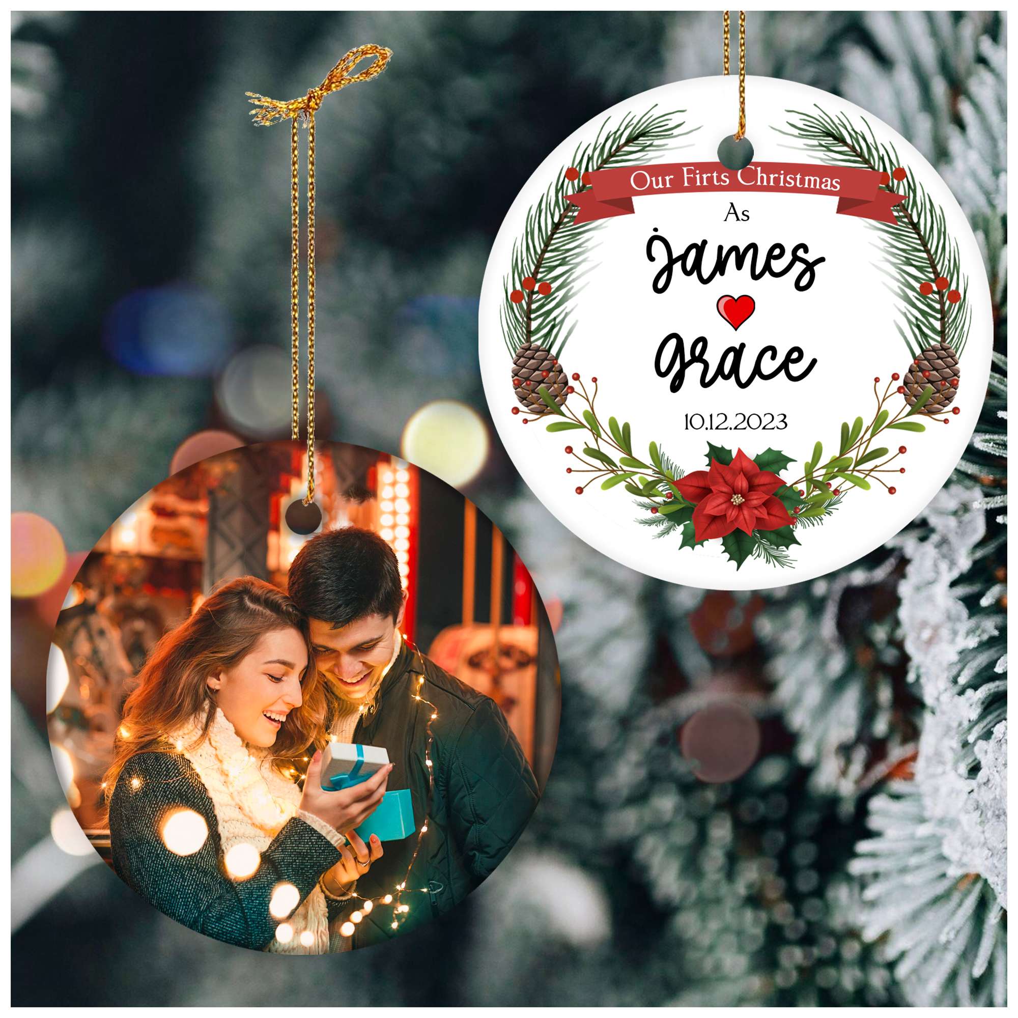 Personalized Our First Christmas Married Ornament 2025, Engagement Christmas Ornament 2025, 1st Christmas As Mr and Mrs Gifts for Couple, Wedding, Newlywed, Christmas Tree Decoration