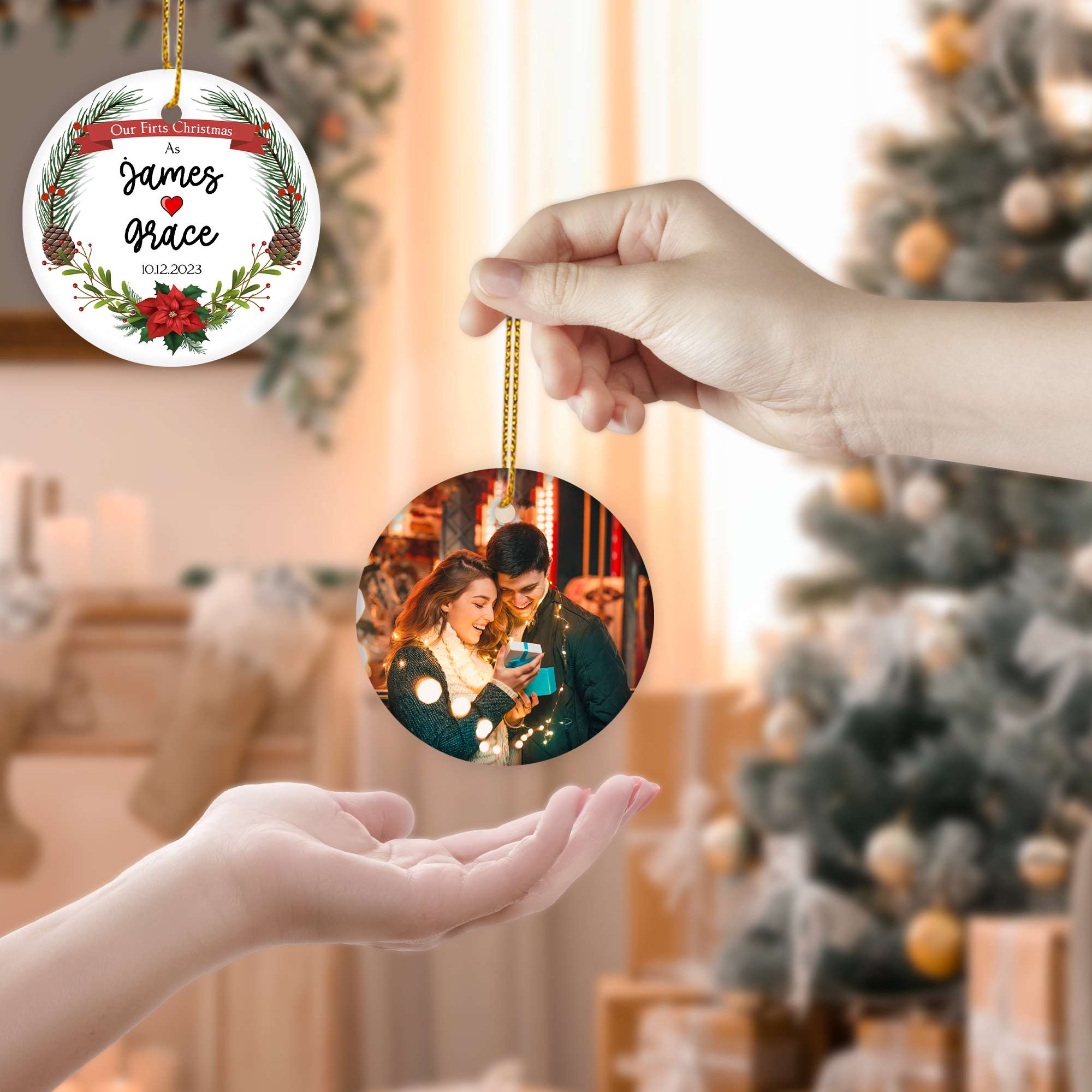 Personalized Our First Christmas Married Ornament 2025, Engagement Christmas Ornament 2025, 1st Christmas As Mr and Mrs Gifts for Couple, Wedding, Newlywed, Christmas Tree Decoration
