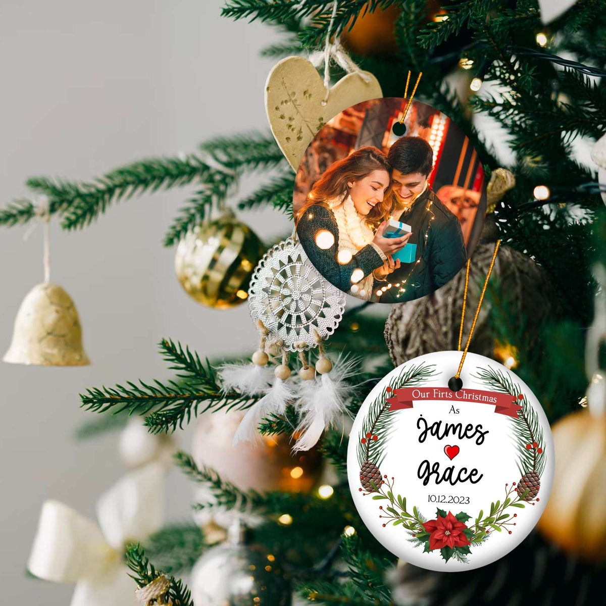 Personalized Our First Christmas Married Ornament 2025, Engagement Christmas Ornament 2025, 1st Christmas As Mr and Mrs Gifts for Couple, Wedding, Newlywed, Christmas Tree Decoration