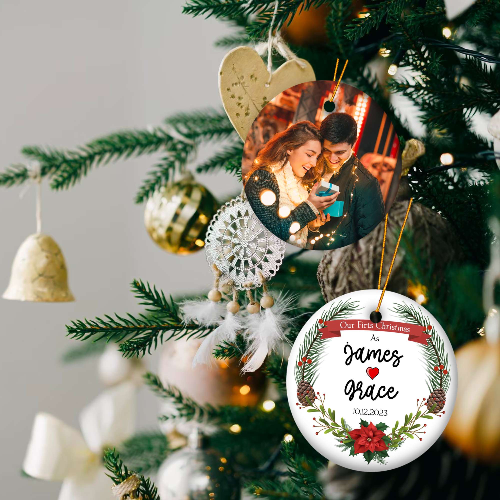 Personalized Our First Christmas Married Ornament 2025, Engagement Christmas Ornament 2025, 1st Christmas As Mr and Mrs Gifts for Couple, Wedding, Newlywed, Christmas Tree Decoration