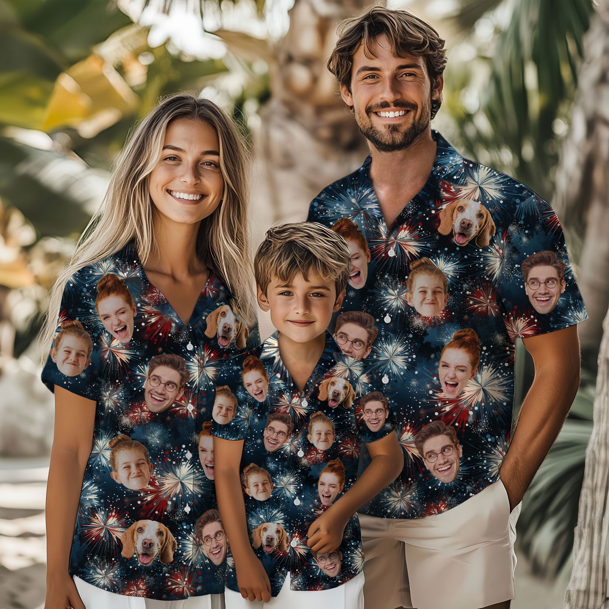 Custom Face Hawaiian Shirt, Personalized Fireworks Show Shirt for Men, Independence Day Celebration Shirt, Gift for Husband