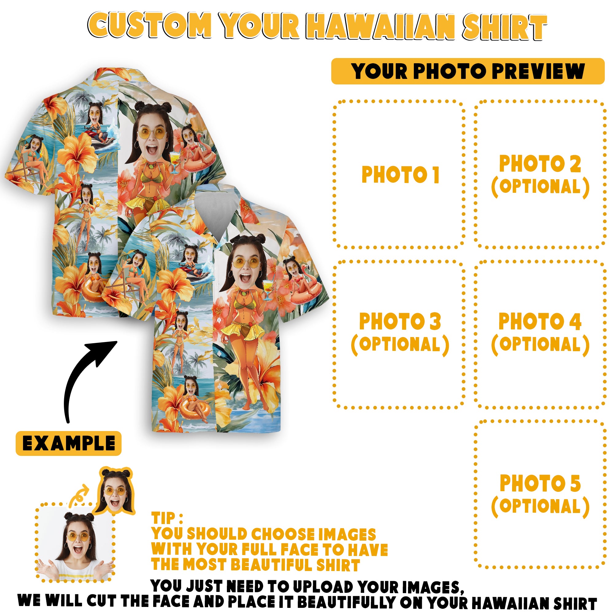 Photo Print Hawaiian Shirt, Funny & Personalized Gift for Him or Her