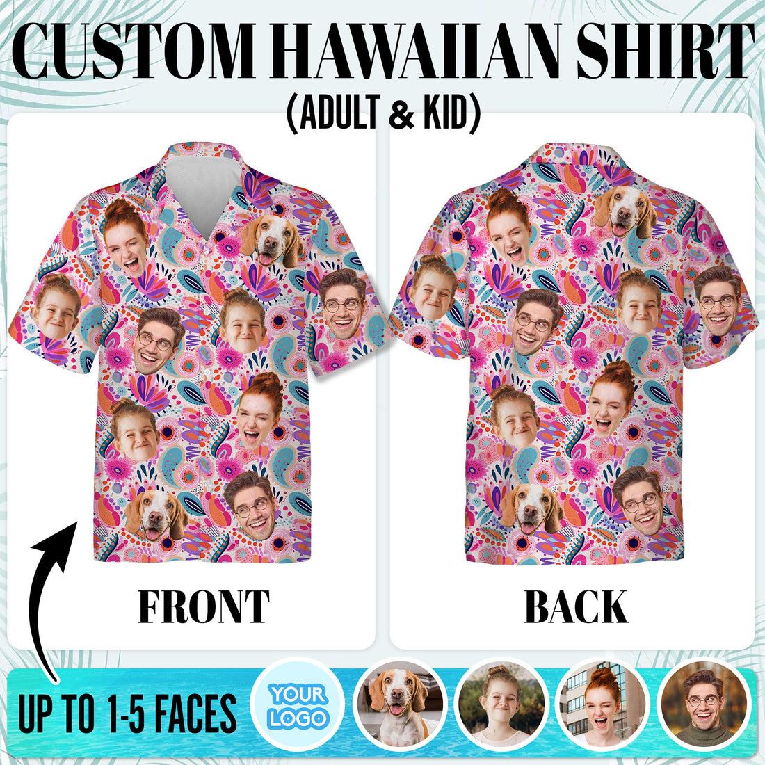 Custom Face Hawaiian Shirt, Personalized Funny Vacation Shirt with Pet & Family Faces, Summer Beach Gift for Men, for Women and Men, Gift for Occasion