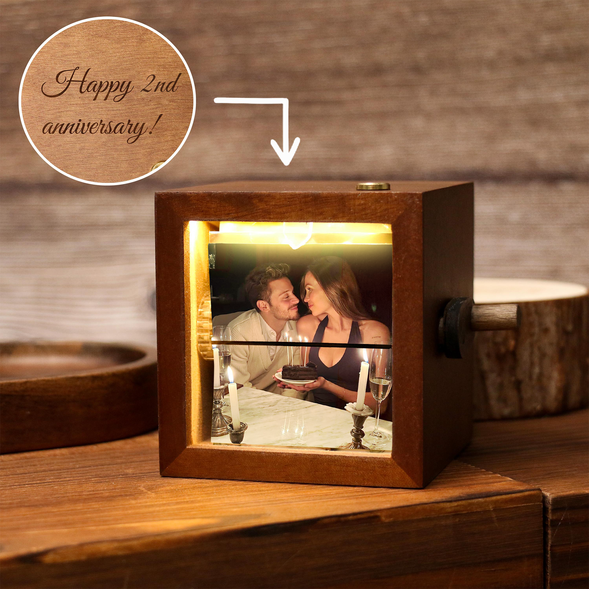 Custom Flipbook Frame Animation Machine Mechanical Hand-cranked Photo Album, Personalized Anniversary Birthday Gifts for Women Men Her Him Girlfriend Boyfriend Couple