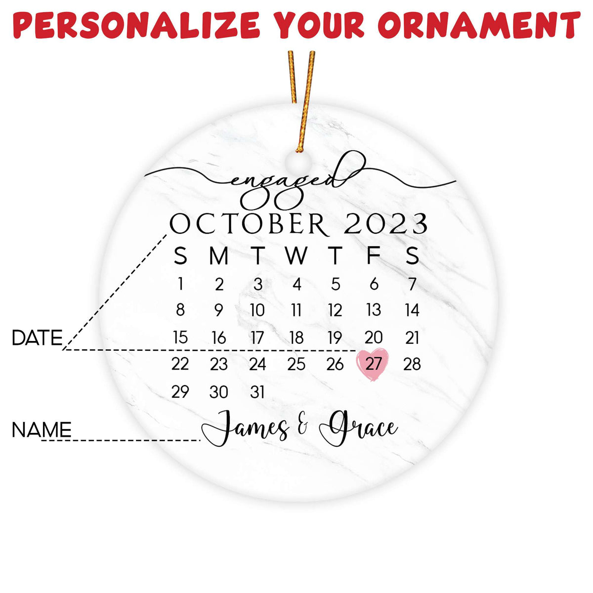 Personalized Engagement Christmas Ornament 2025, Mr and Mrs Christmas Ornament 2025, Custom Day Calendar Ornament, Wedding Gifts, Bridal Shower Gifts for Couples, Christmas Tree Decoration