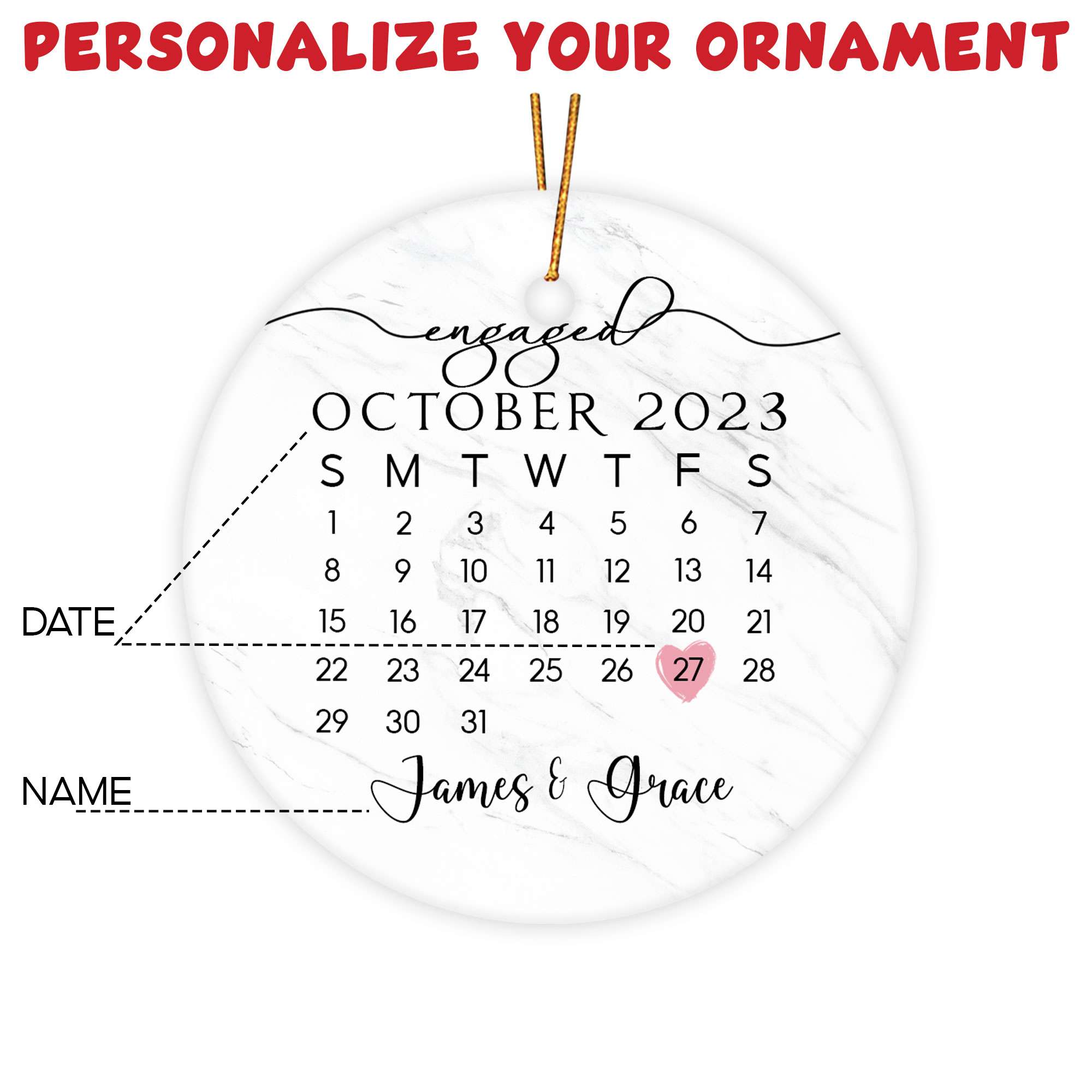 Personalized Engagement Christmas Ornament 2025, Mr and Mrs Christmas Ornament 2025, Custom Day Calendar Ornament, Wedding Gifts, Bridal Shower Gifts for Couples, Christmas Tree Decoration