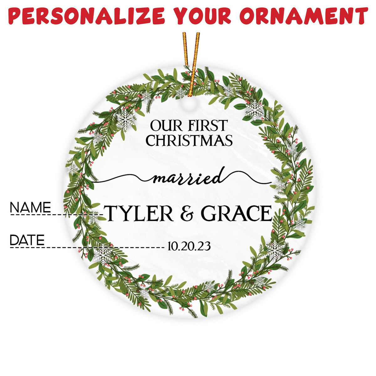 Personalized Engagement Christmas Ornament 2025 with Custom Photo, Our First Christmas Married Ornament 2025, 1st Christmas Married Gift for Wedding Gifts, Couples