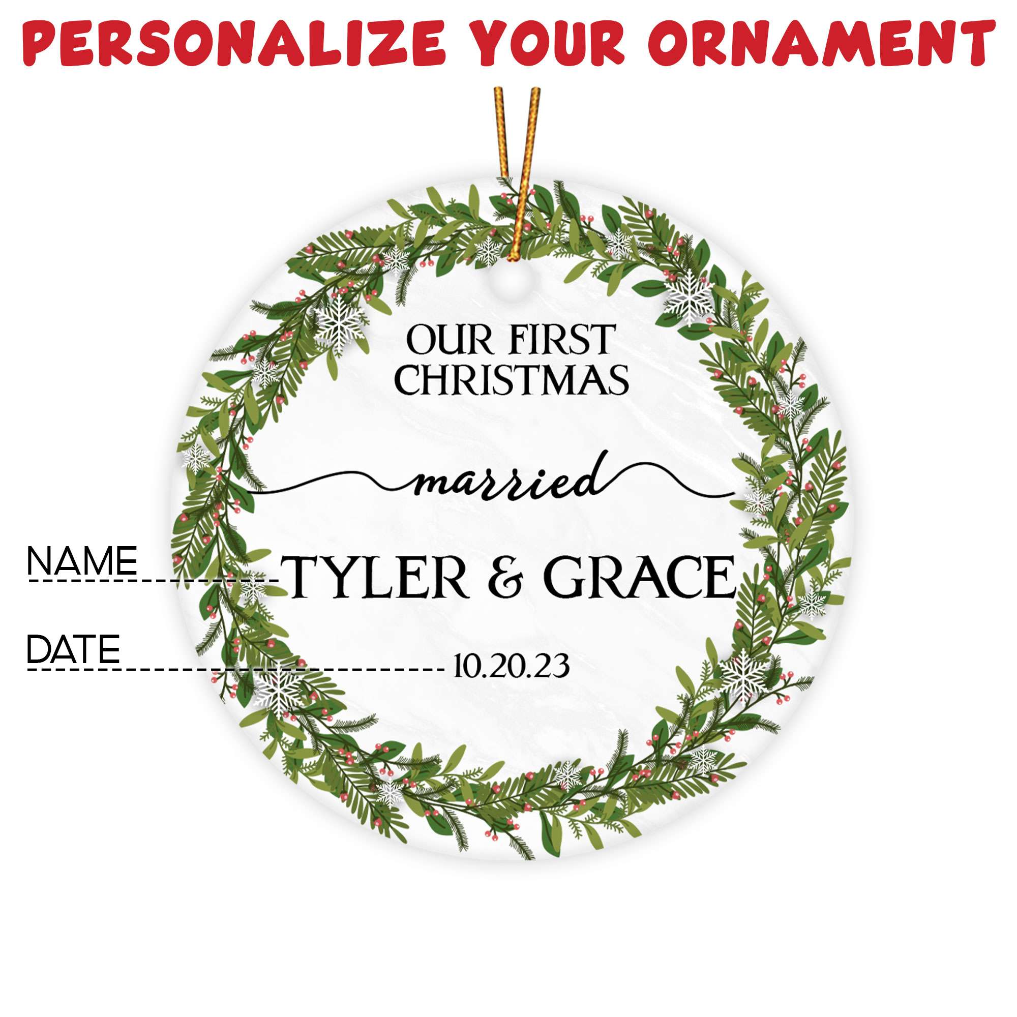 Personalized Engagement Christmas Ornament 2025 with Custom Photo, Our First Christmas Married Ornament 2025, 1st Christmas Married Gift for Wedding Gifts, Couples