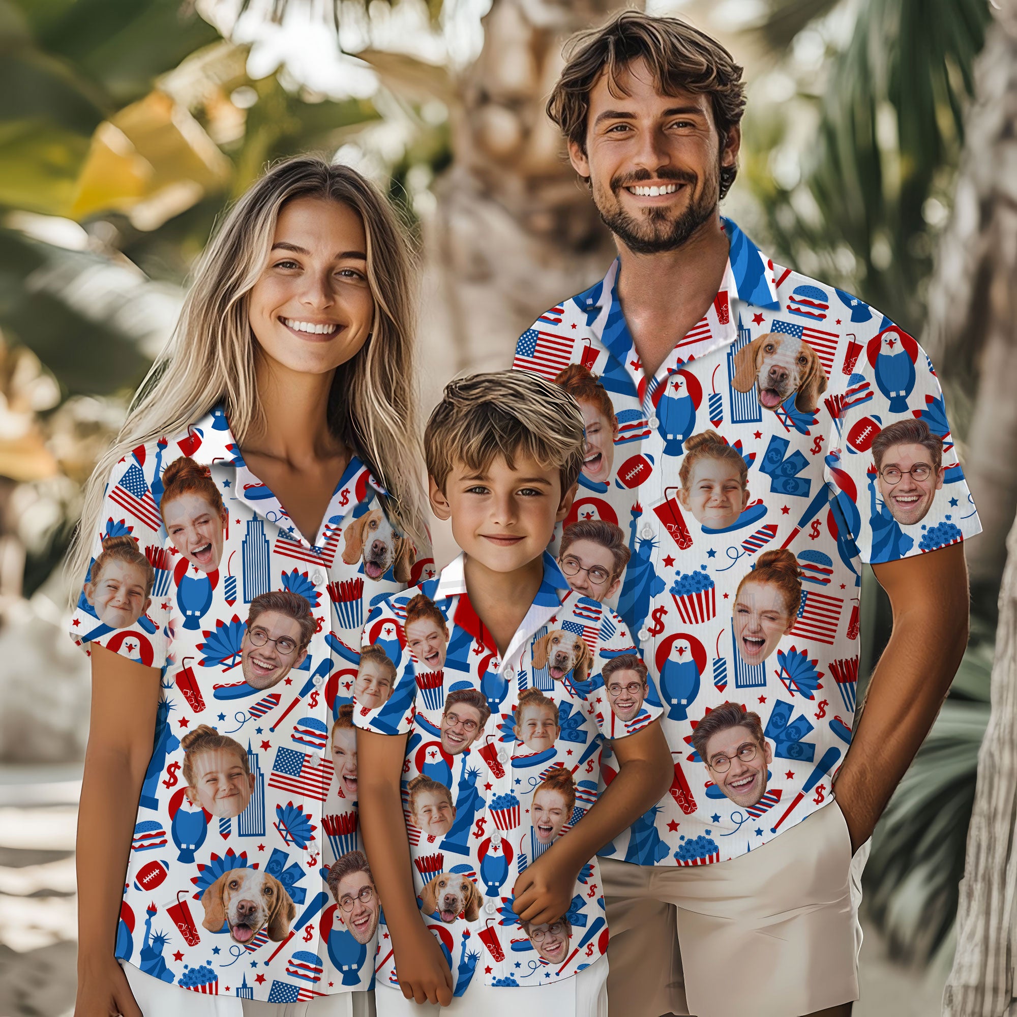 Personalized Face Print Hawaiian Shirt, Red Blue Star Shirt for Men, Summer Gift Idea, Thoughtful Custom Gift for Dad on Birthday or Anniversary