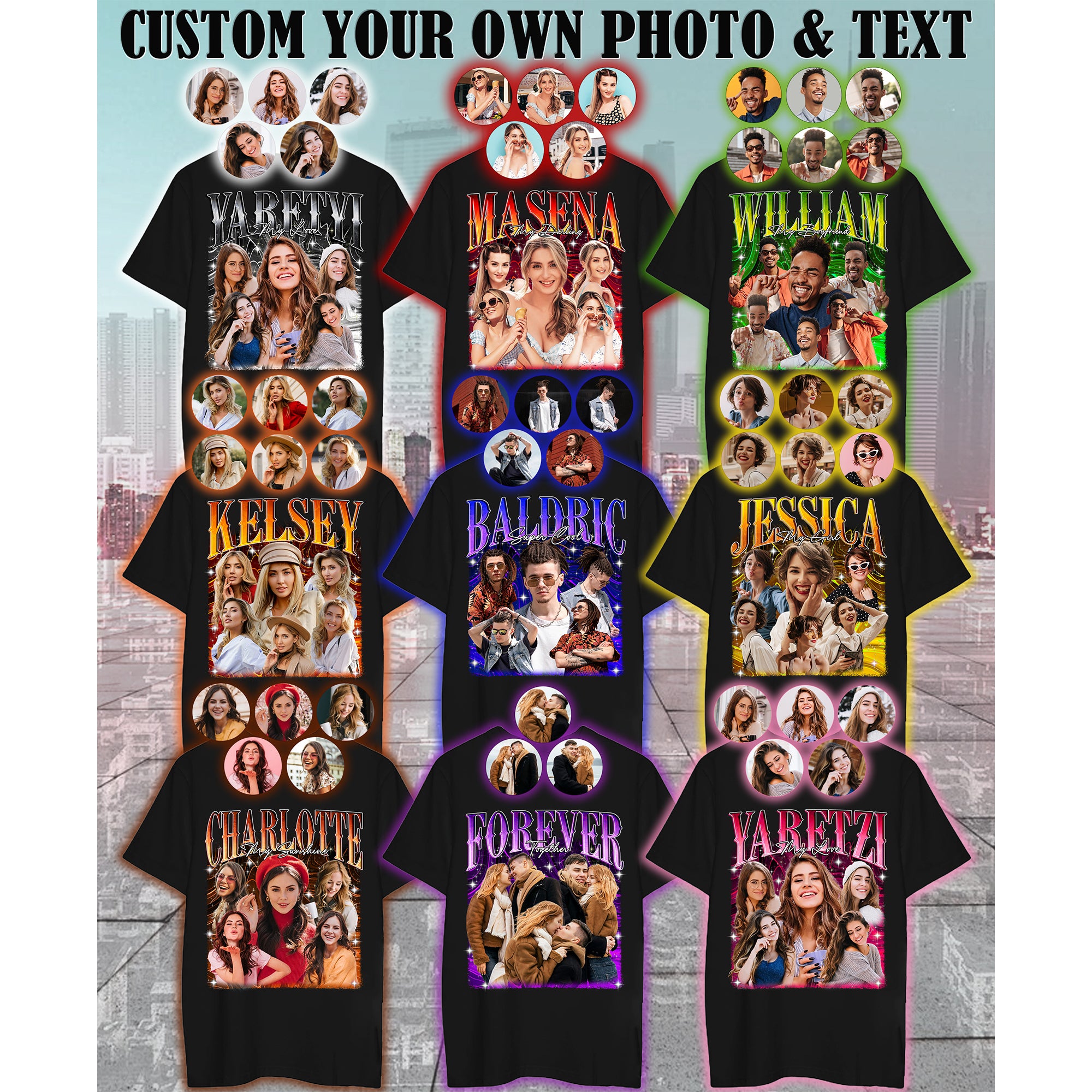 Custom Bootleg Rap Shirt, Personalize with Pictures & Names, Fun Gift for Couples, Friends & Birthdays