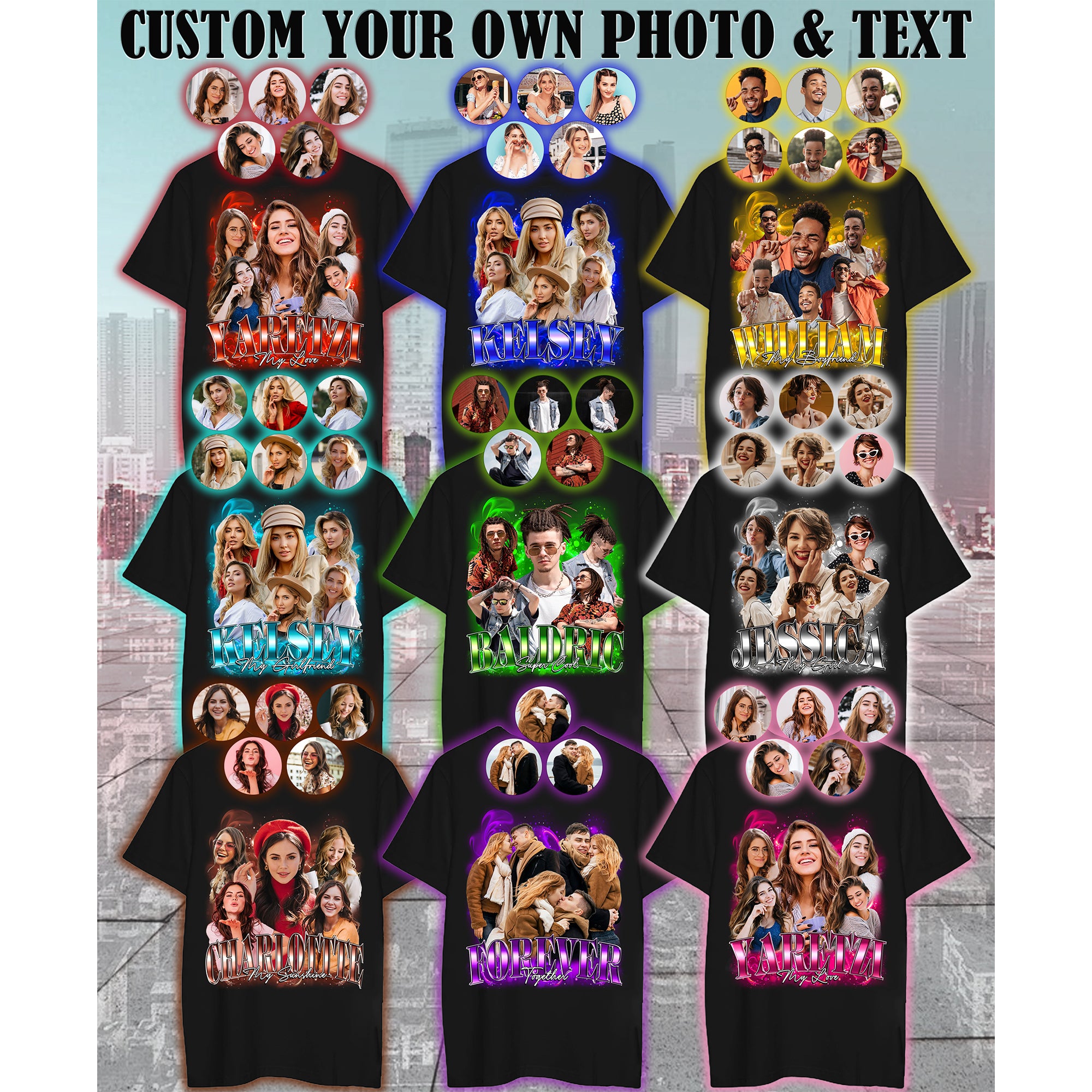 Personalized Bootleg T-Shirt, Trendy Custom Face Shirt for Men, Women and Teens