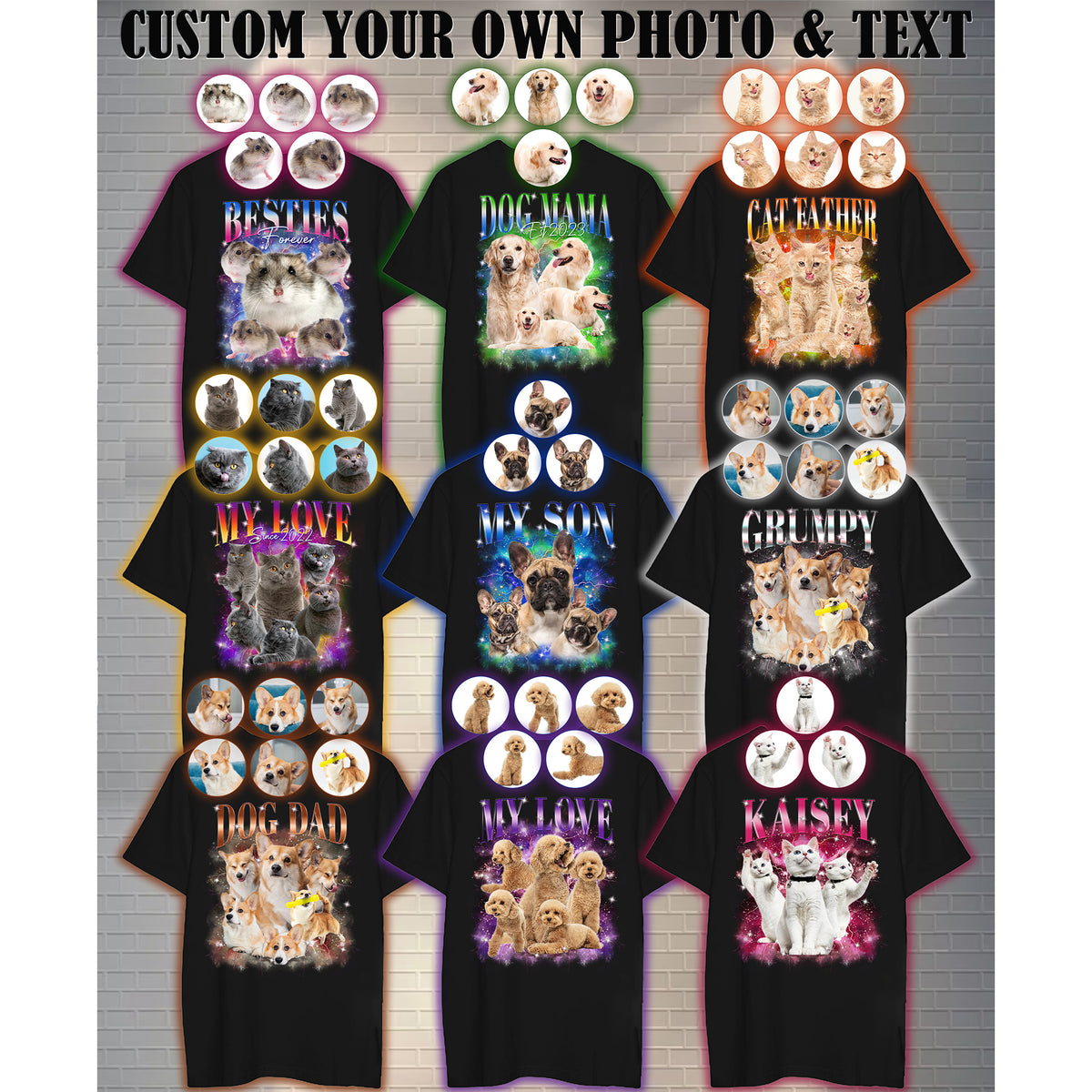 Custom Bootleg Cat Tee Shirt for Pet Lovers, Personalized Pet Photo Shirt Gift for Cat Moms & Dads