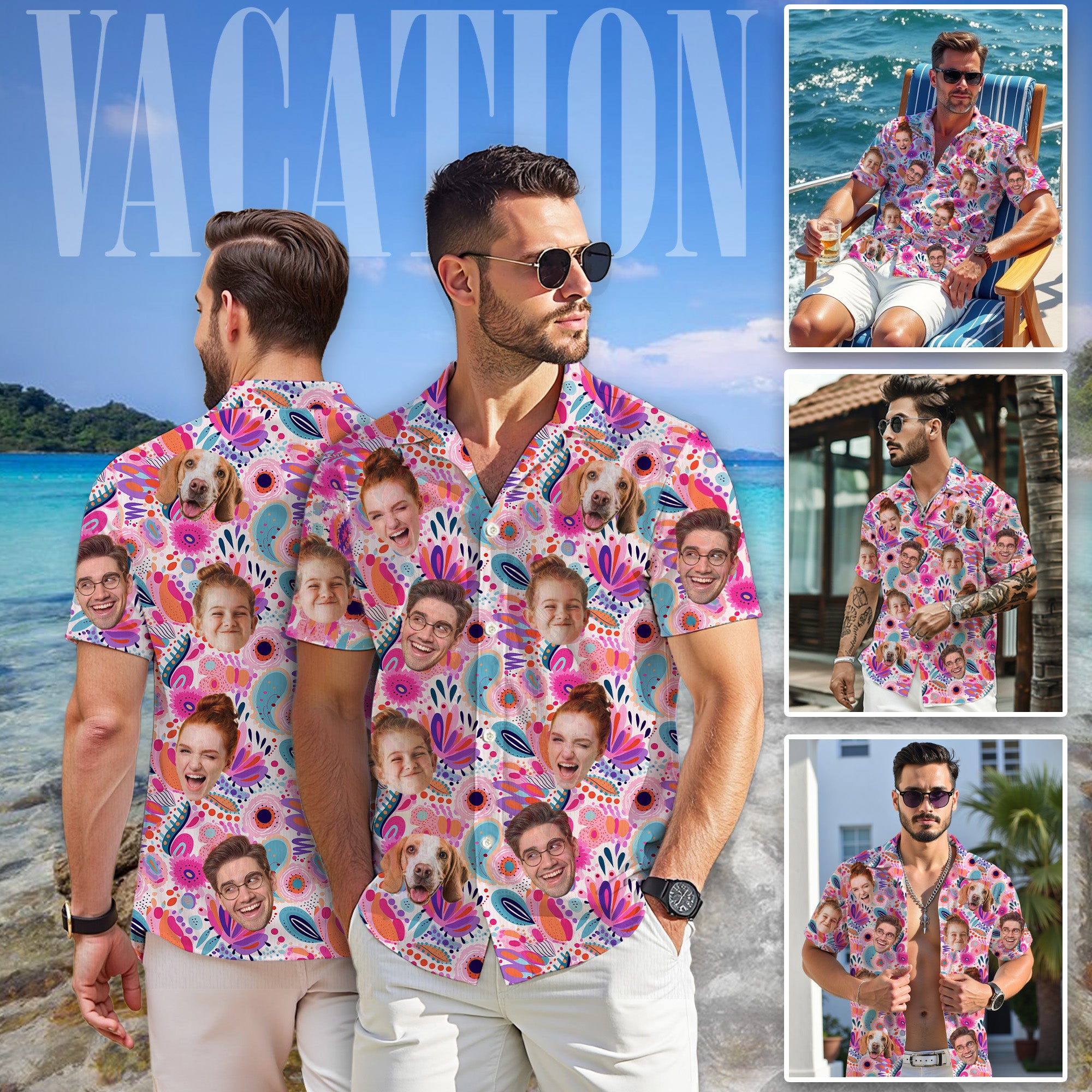 Custom Face Hawaiian Shirt, Personalized Funny Vacation Shirt with Pet & Family Faces, Summer Beach Gift for Men, for Women and Men, Gift for Occasion