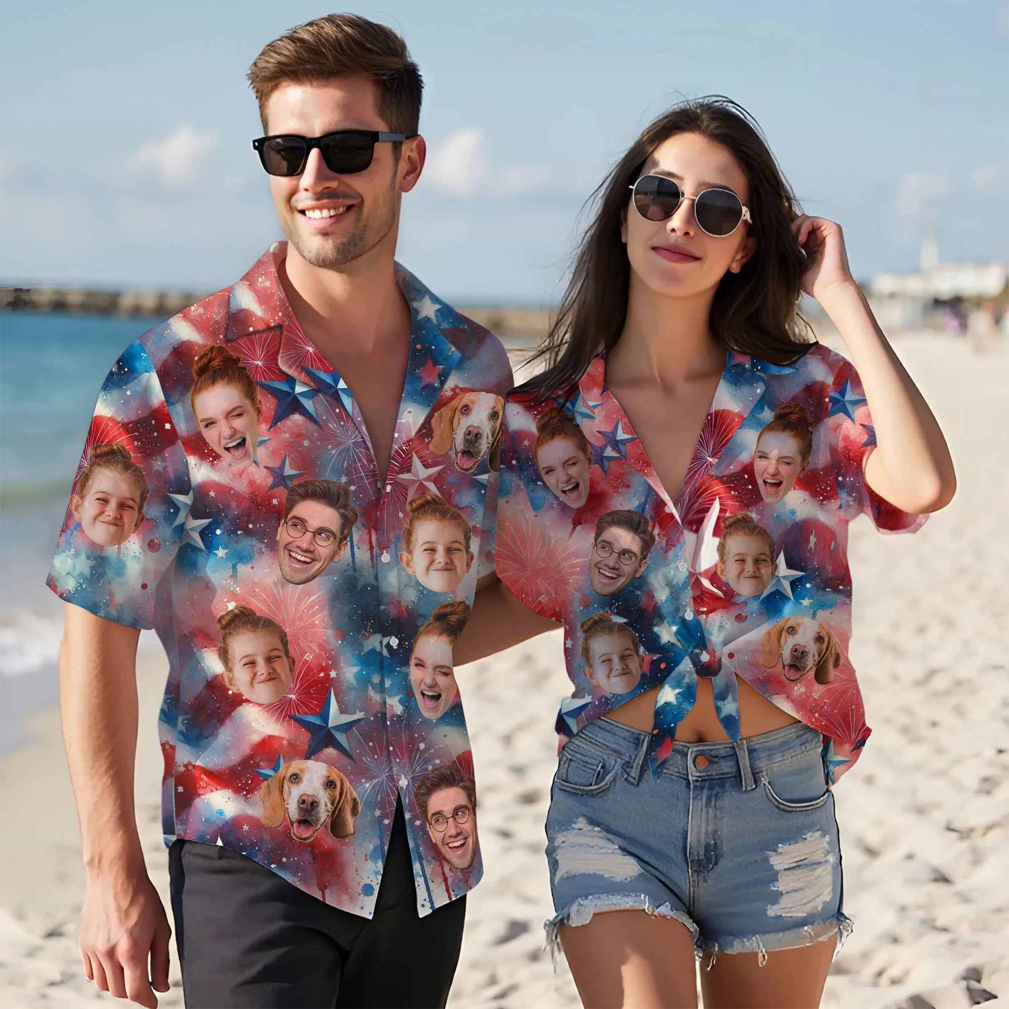 Custom Photo Aloha Shirt, Personalized Patriotic Hawaiian Shirt for Men, Funny Face Shirt, Perfect Gift for Friends, Husband, or Dad