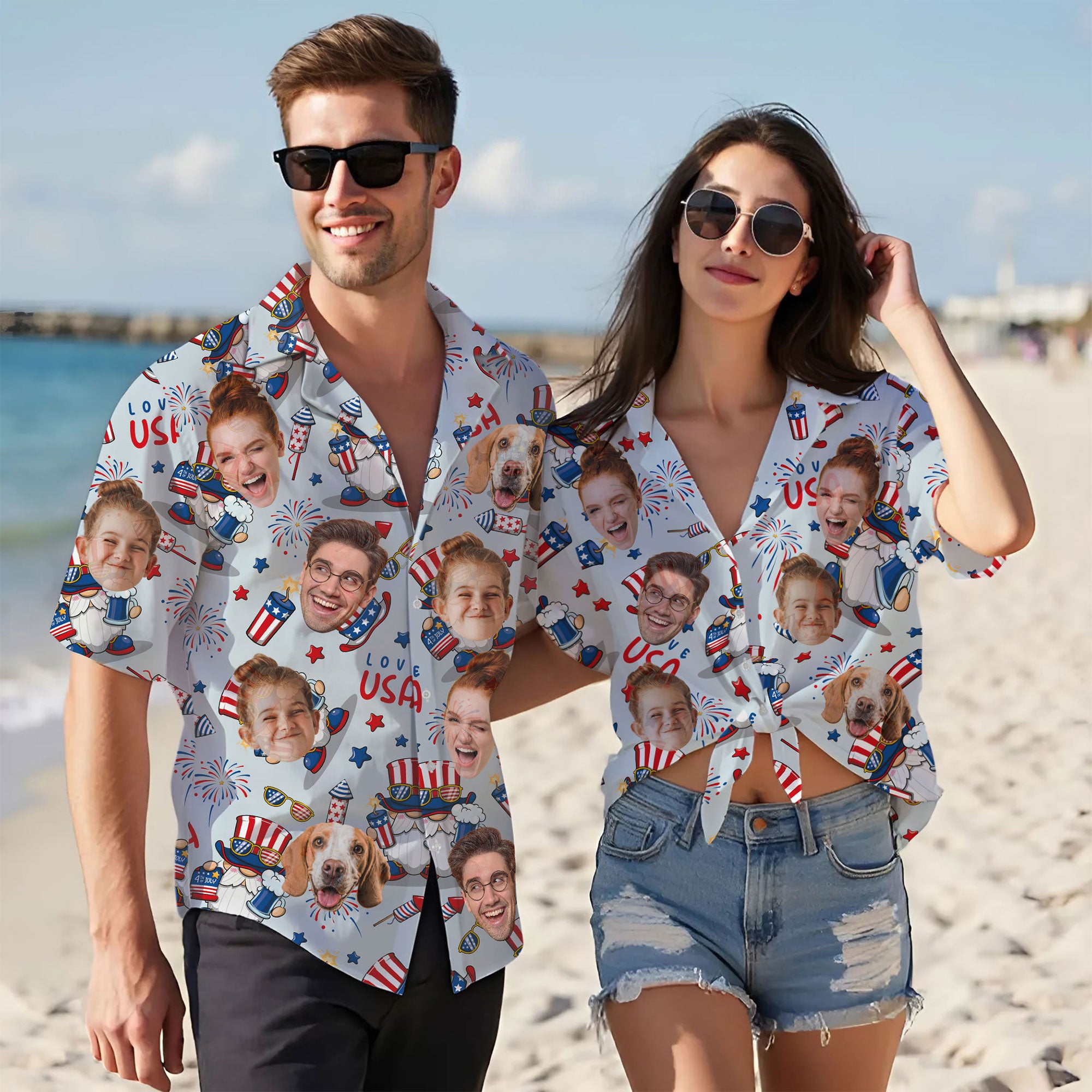 Custom Face Hawaiian Shirt, Personalized 4th of July Shirt for Men, Funny Patriotic Gift, A Special Summer Shirt for Husband or Boyfriend