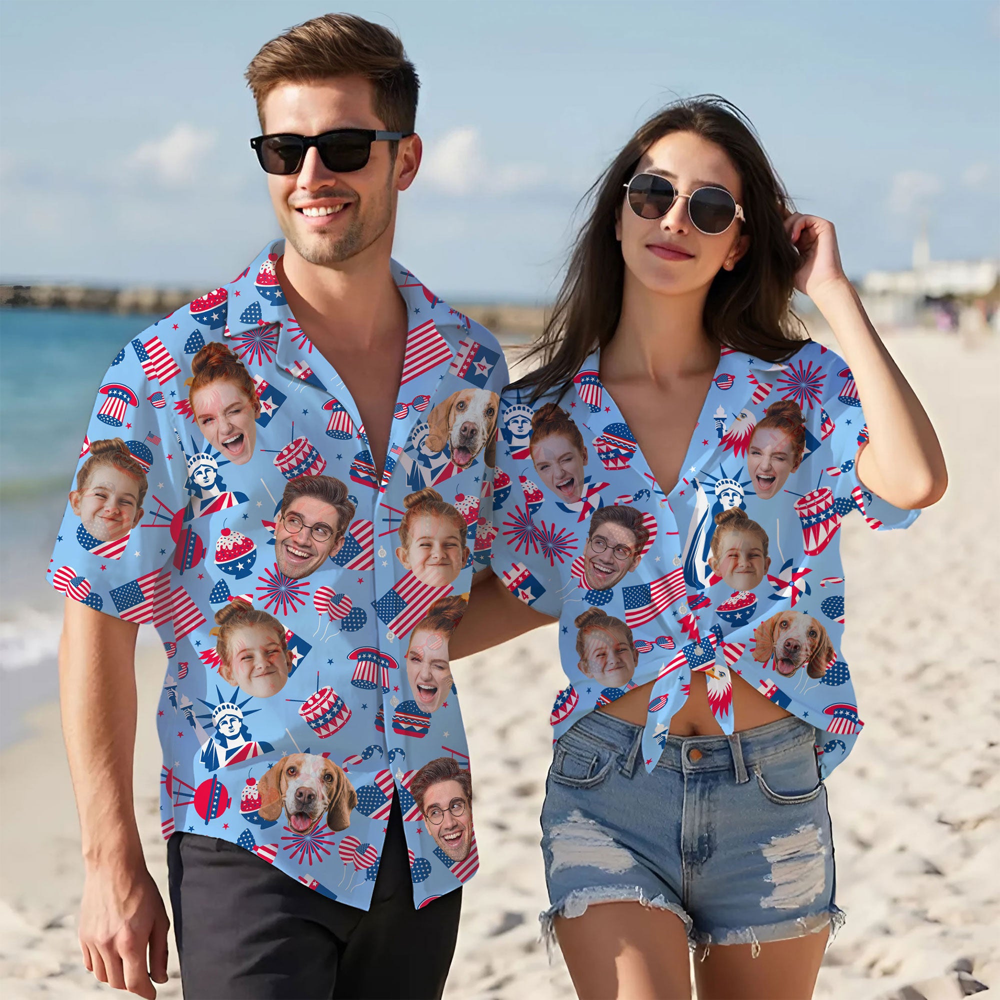 Custom Face Hawaiian Shirt, Personalized Independence Day Shirt for Men, USA Flag Shirt, Unique Gift for Dad or Friends