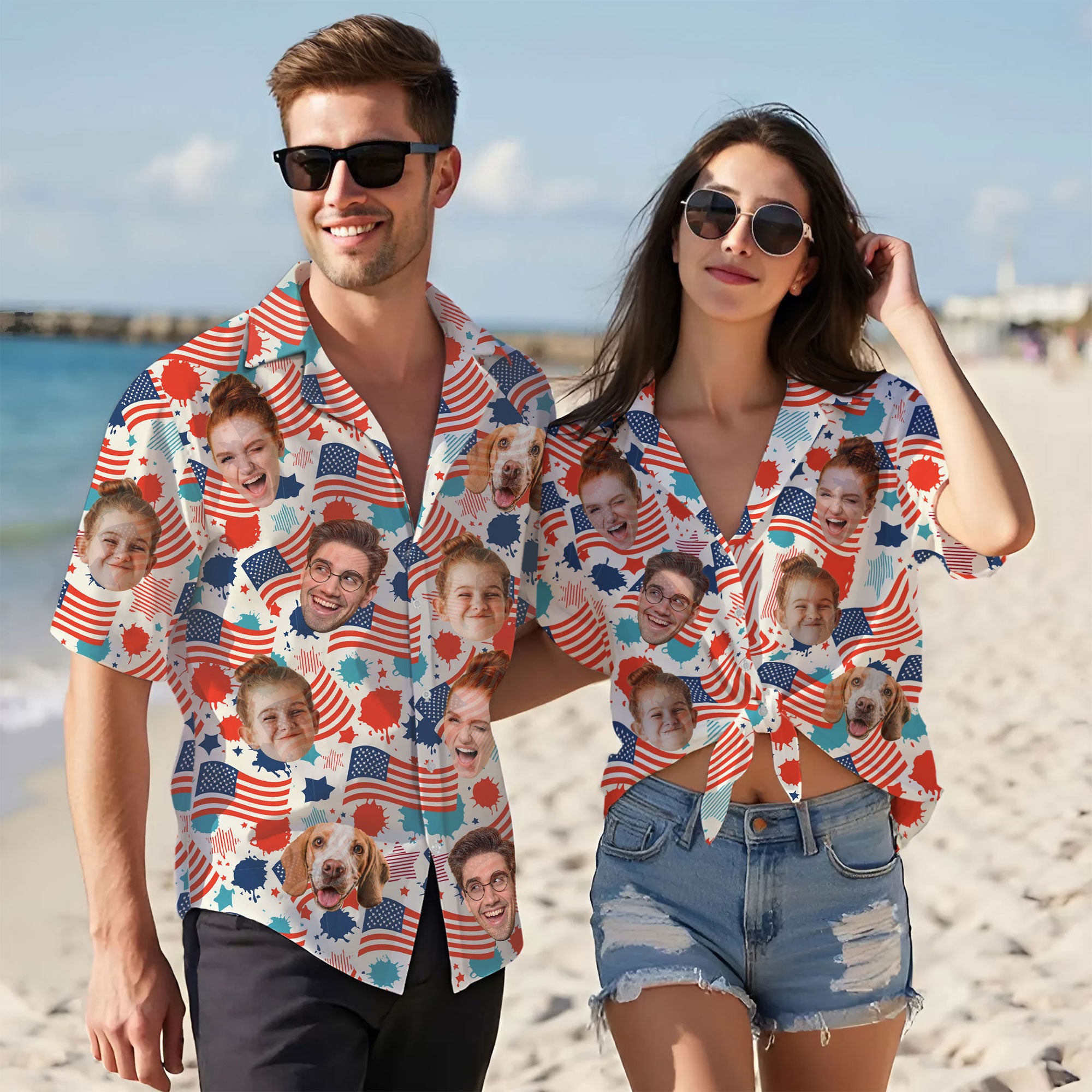 Custom Face Hawaiian Shirt, Personalized USA Flag Celebration Shirt for Men, Fun Gift for Father’s Day, Independence Day or Anniversary