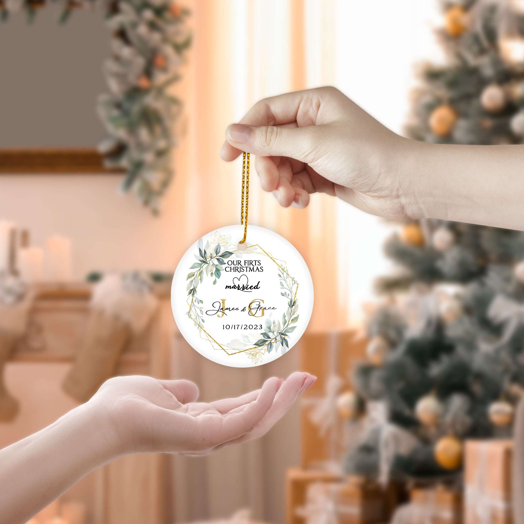 Personalized Engagement Christmas Ornament 2025 with Custom Photo, Our First Christmas Married Ornament 2025, 1St Christmas Married Gift for Wedding Gifts, Couples, Newlywed Gifts