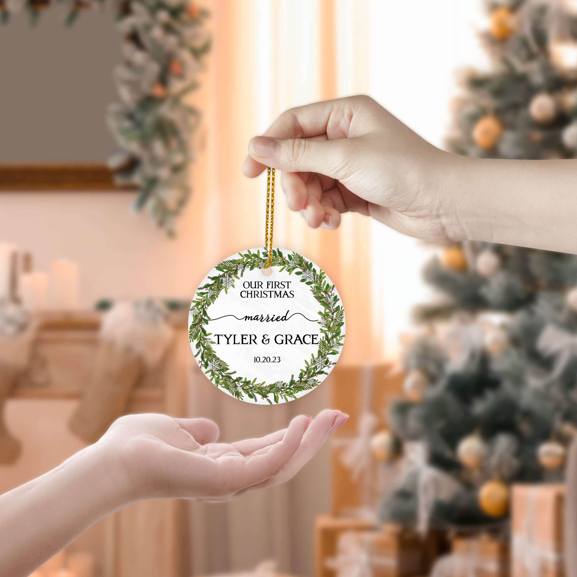 Personalized Engagement Christmas Ornament 2025 with Custom Photo, Our First Christmas Married Ornament 2025, 1st Christmas Married Gift for Wedding Gifts, Couples