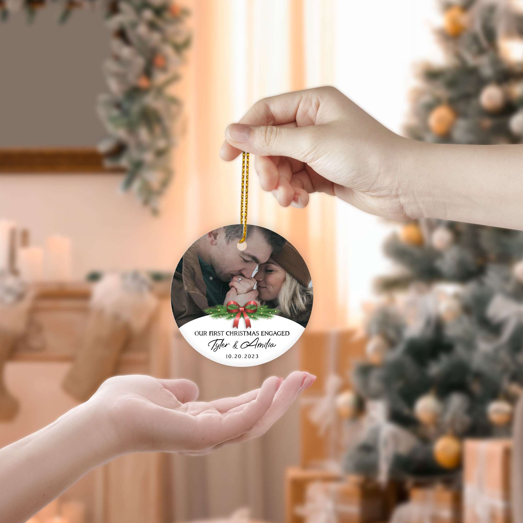 Personalized Engagement Christmas Ornament 2025 with Custom Photo, Our First Christmas Married Ornament 2025, 1St Christmas Married Gift for Wedding Gifts, Couples, Newlywed Gifts
