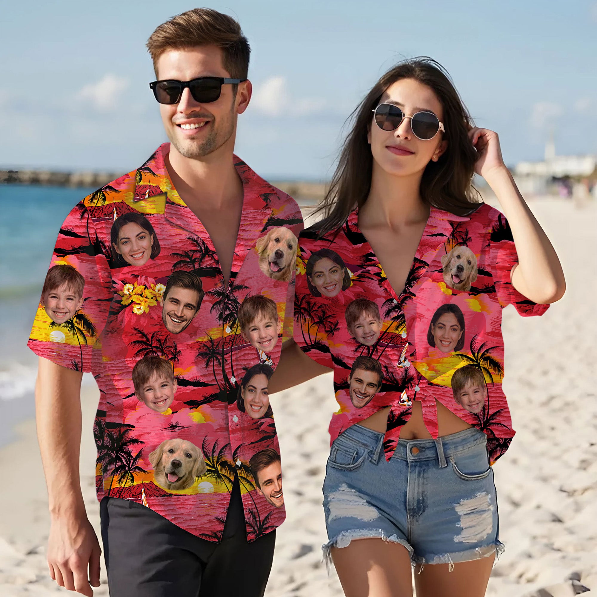 Custom Face Shirt, Personalized Sunset Hawaiian Shirt for Men, Tropical Beach Vacation Gift, For Men & Youth, for Summer or Anniversaries