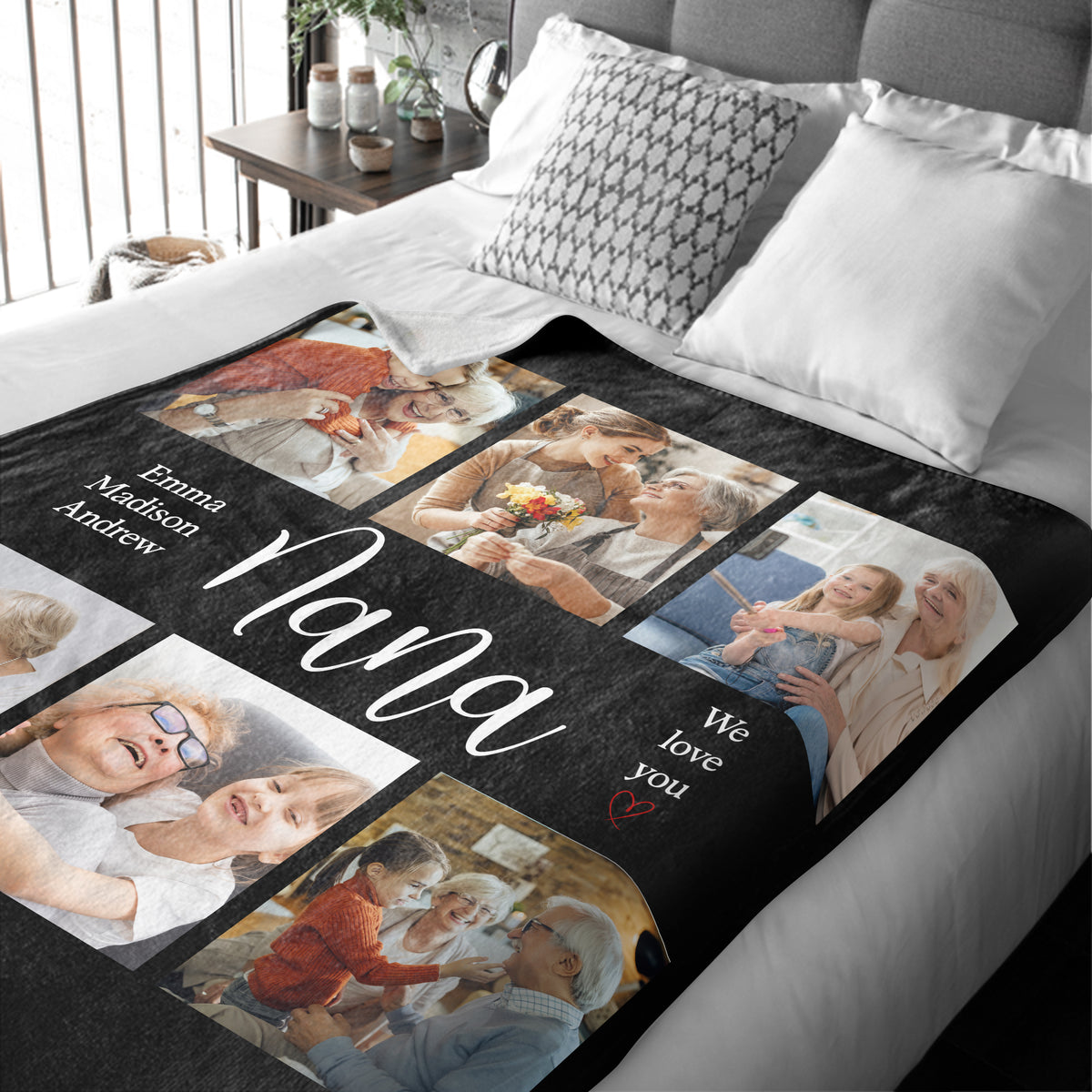 Custom Photo Collage Blanket, Best Grandma Ever Personalized Blanket with Kids' Names and Pictures, Mother's Day Gift for Mom or Grandma