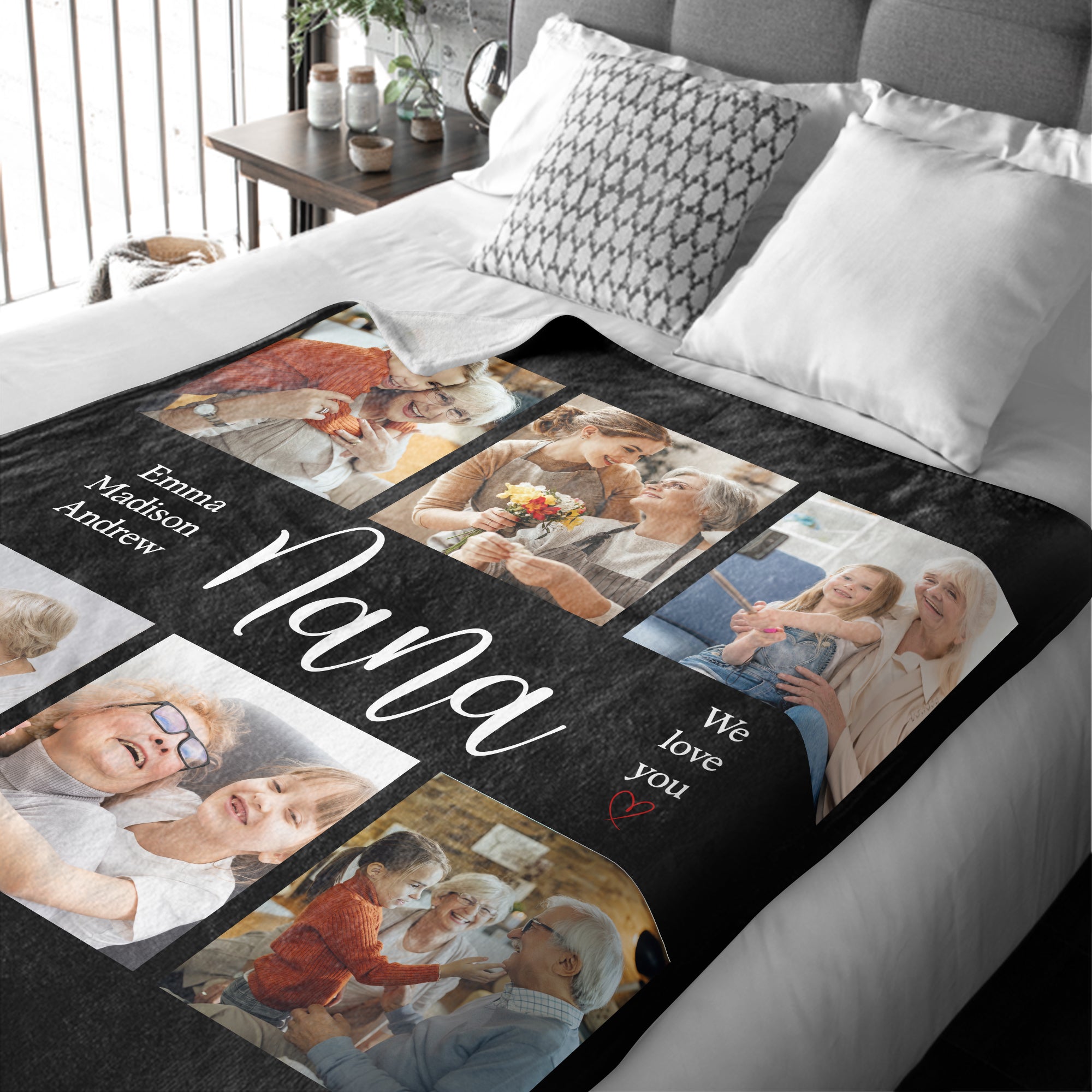 Custom Photo Collage Blanket, Best Grandma Ever Personalized Blanket with Kids' Names and Pictures, Mother's Day Gift for Mom or Grandma