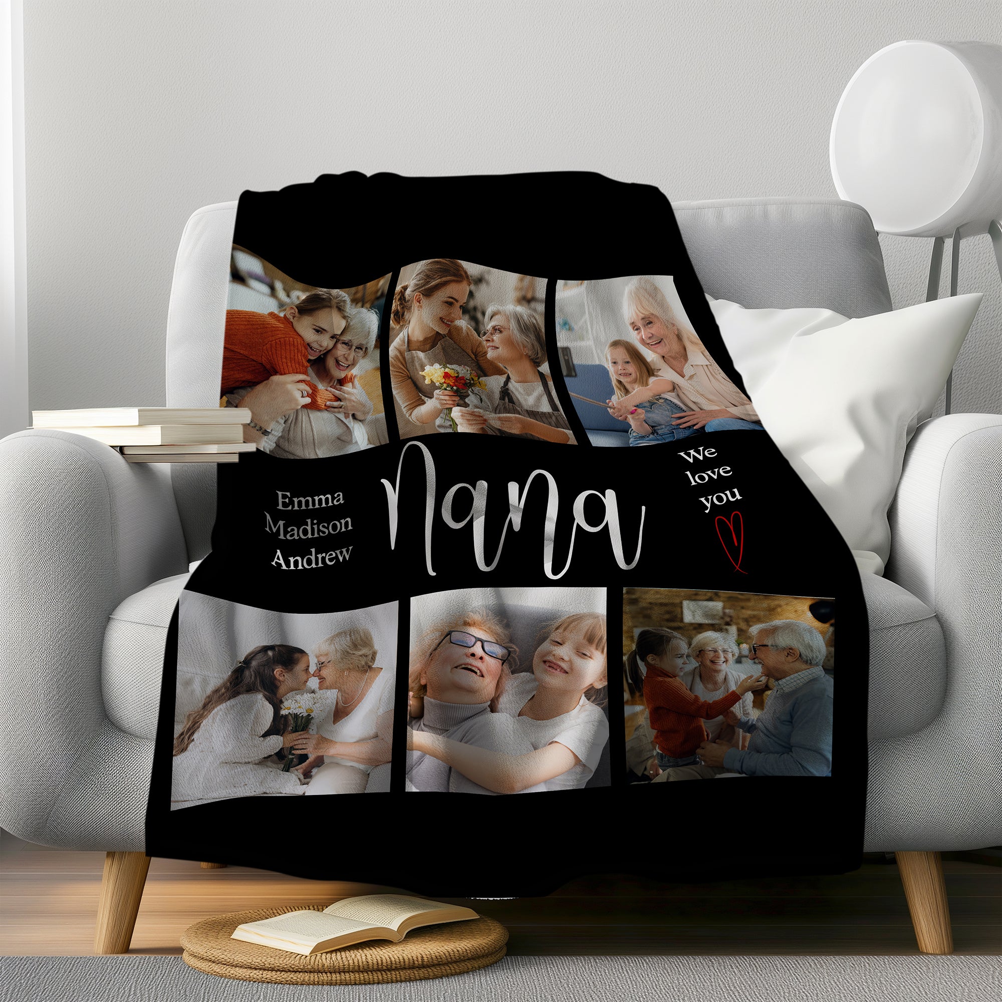 Custom Photo Collage Blanket, Best Grandma Ever Personalized Blanket with Kids' Names and Pictures, Mother's Day Gift for Mom or Grandma