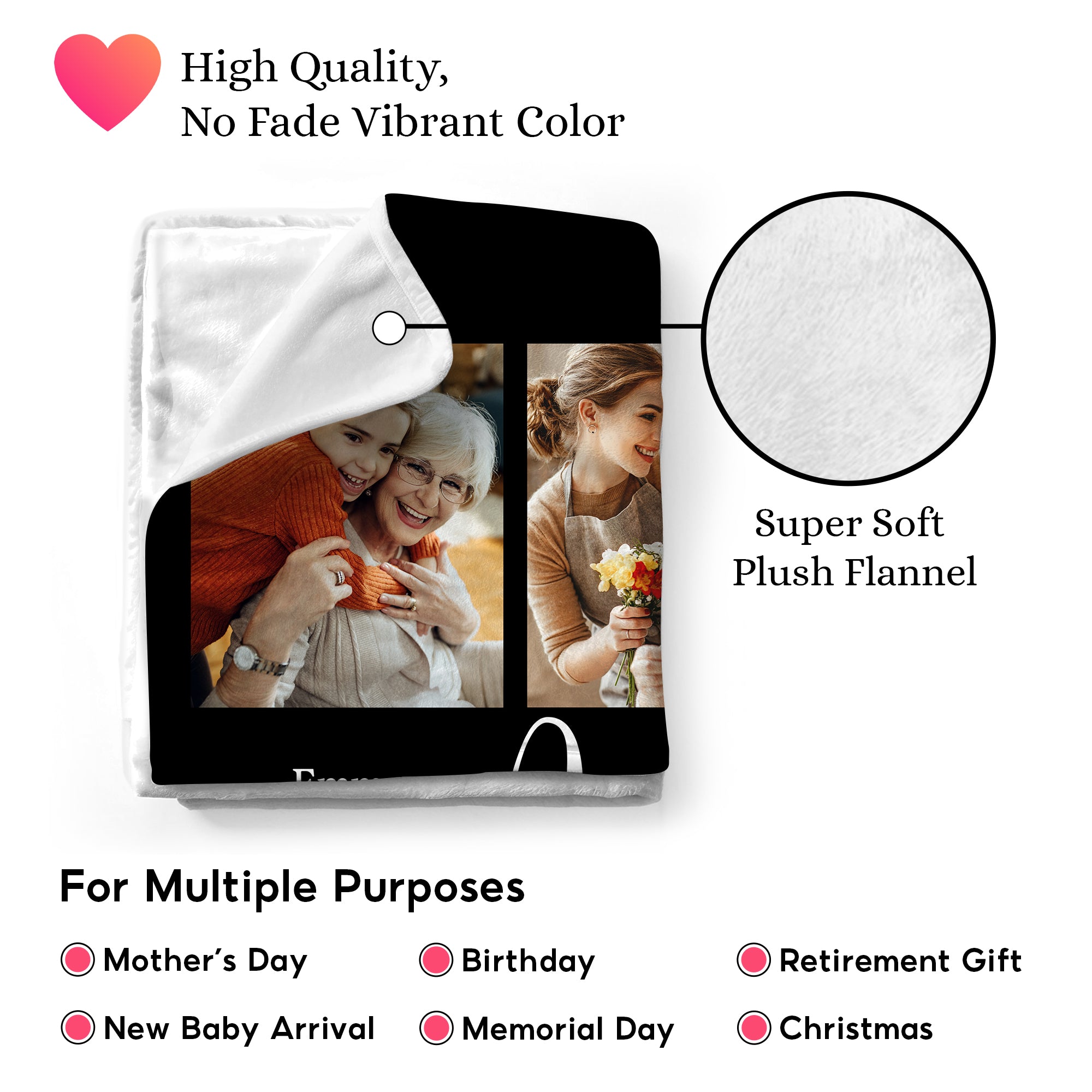 Custom Photo Collage Blanket, Best Grandma Ever Personalized Blanket with Kids' Names and Pictures, Mother's Day Gift for Mom or Grandma