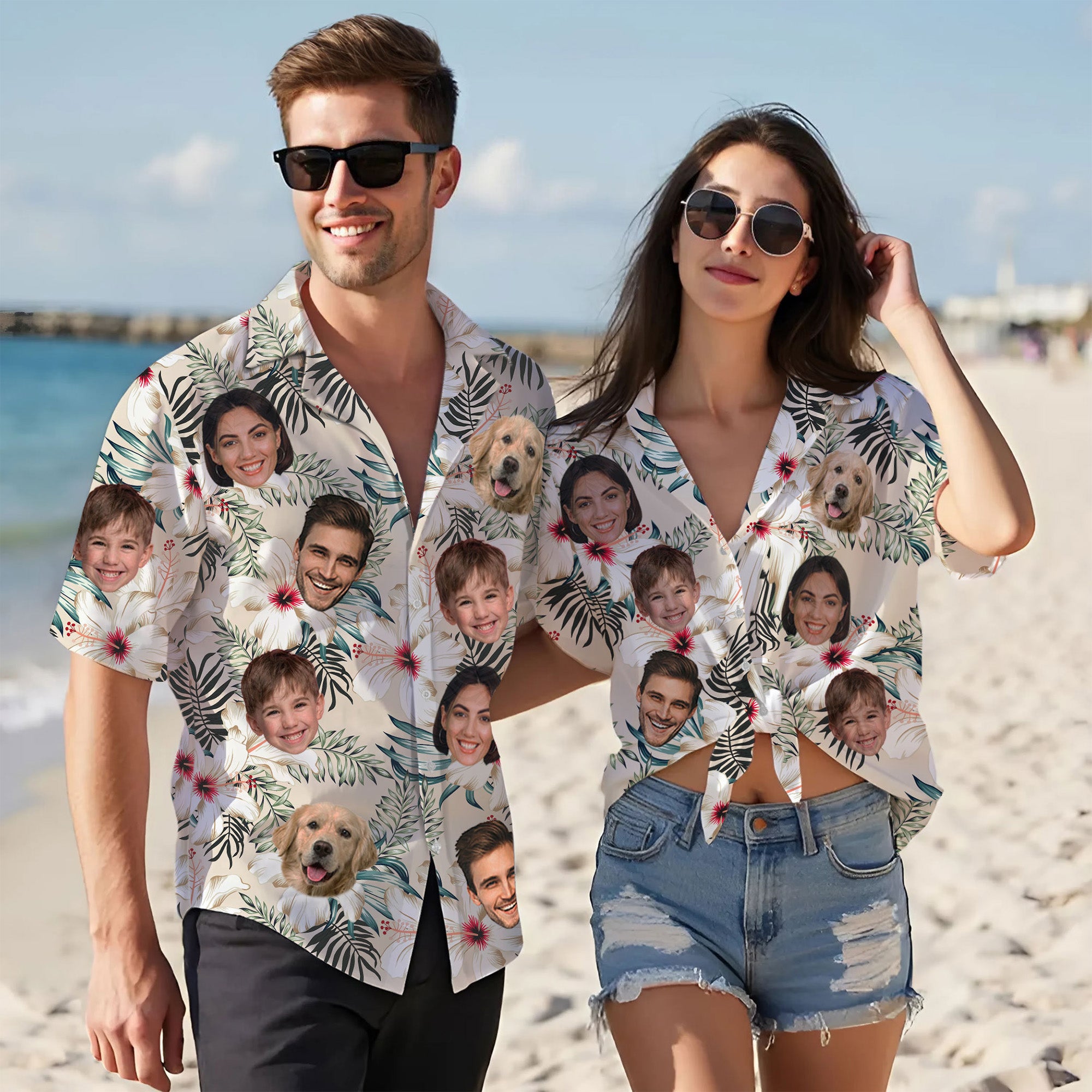 Custom Face Hawaiian Shirt, Personalized Cream Tropical Floral Shirt for Men, Summer Gift, A Heartwarming Gift for Dad on Father’s Day or Anniversary