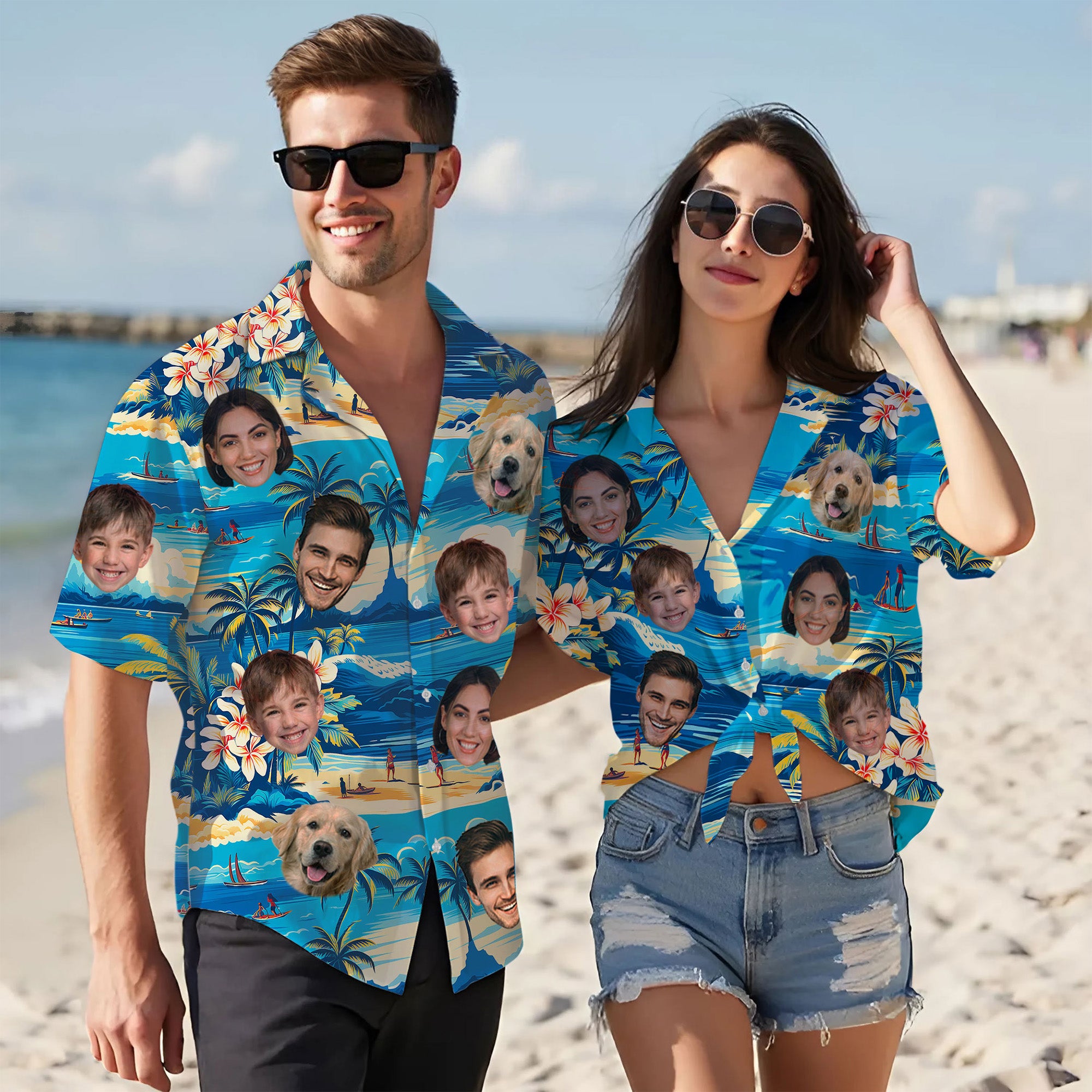 Custom Face Hawaiian Shirt, Personalized Blue Tropical Beach Shirt for Men, Funny Vacation Gift, Fun Surprise for Summer Trips & Celebrations