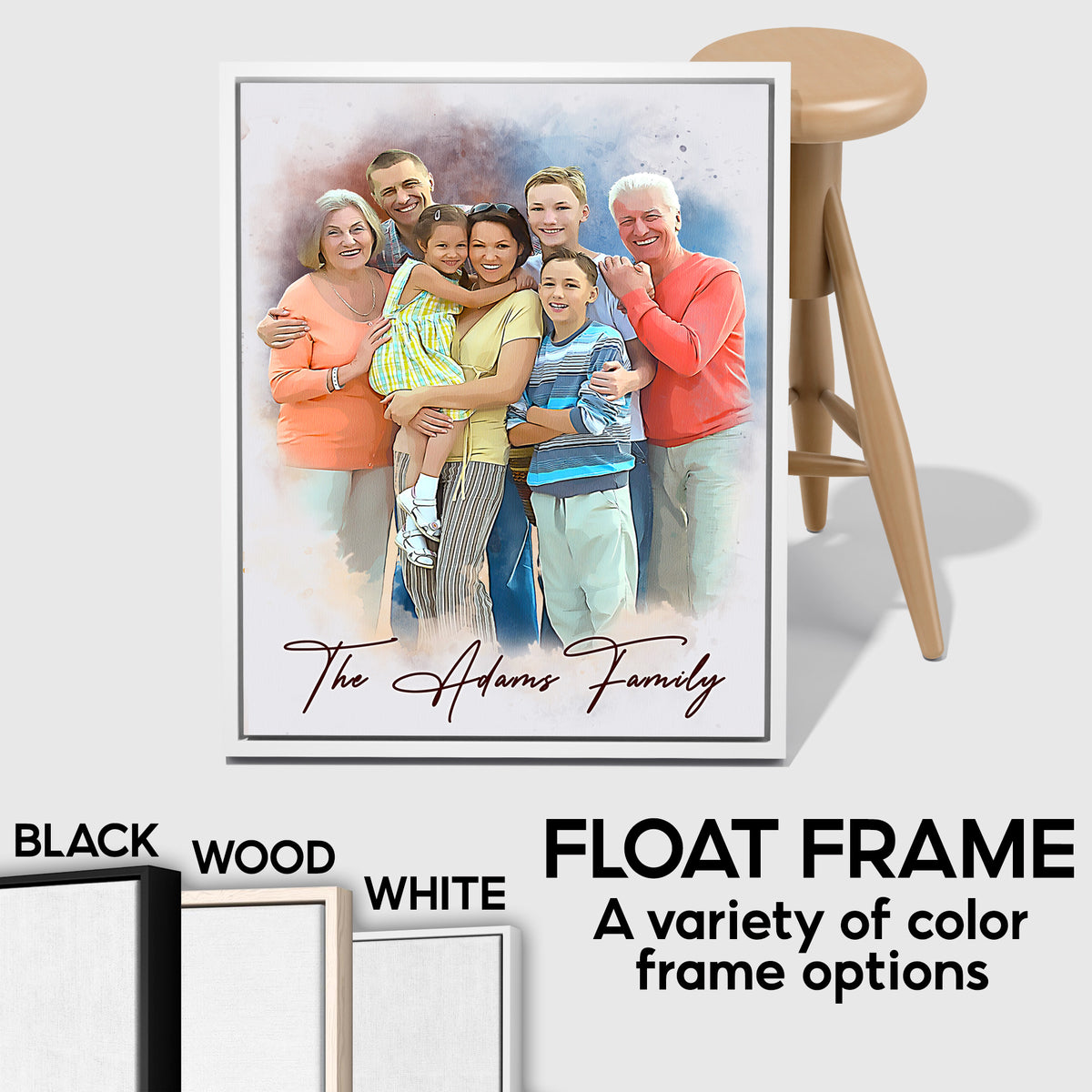 Custom Watercolor Painting from Photo and Text, Personalized Family Portrait Canvas Pictures, Custom Memorable Family Gifts