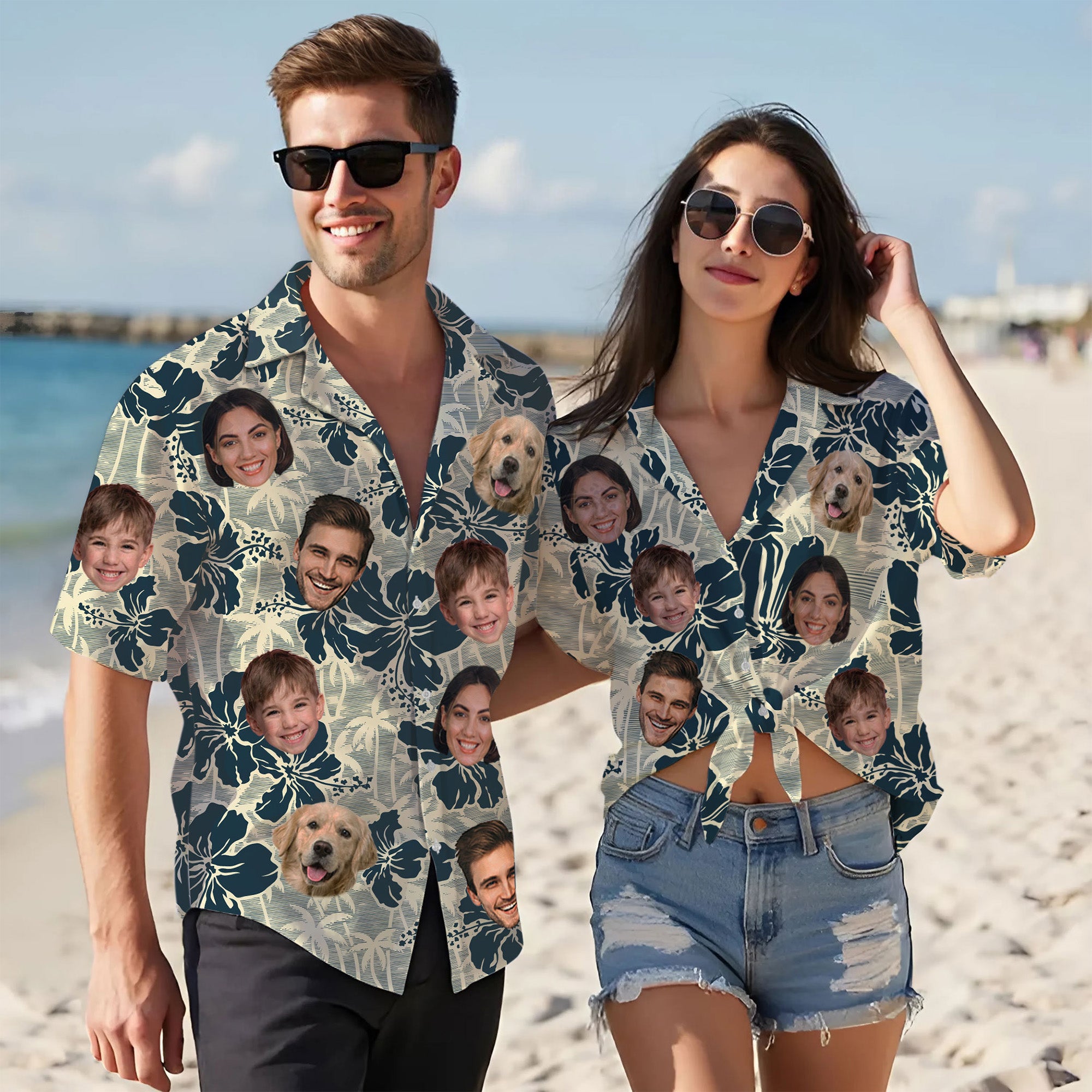 Custom Face Hawaiian Shirt, Personalized Photo Aloha Shirt with Family & Pet Faces, for Women, Kids, and Youth, Gift for Summer or Father's Day