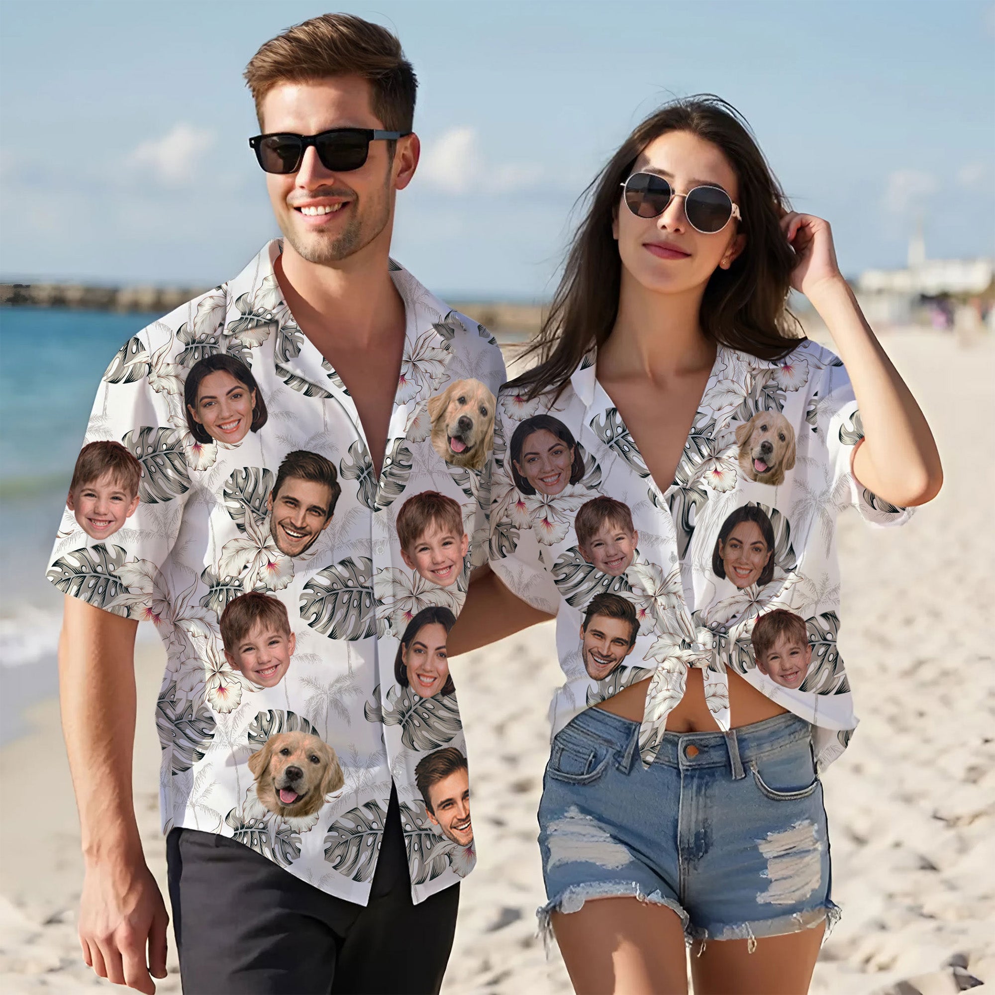 Custom Face Hawaiian Shirt, Personalized White Monstera Floral Shirt for Men, Funny Tropical Gift, For Boyfriends Husbands, Gift for Anniversaries