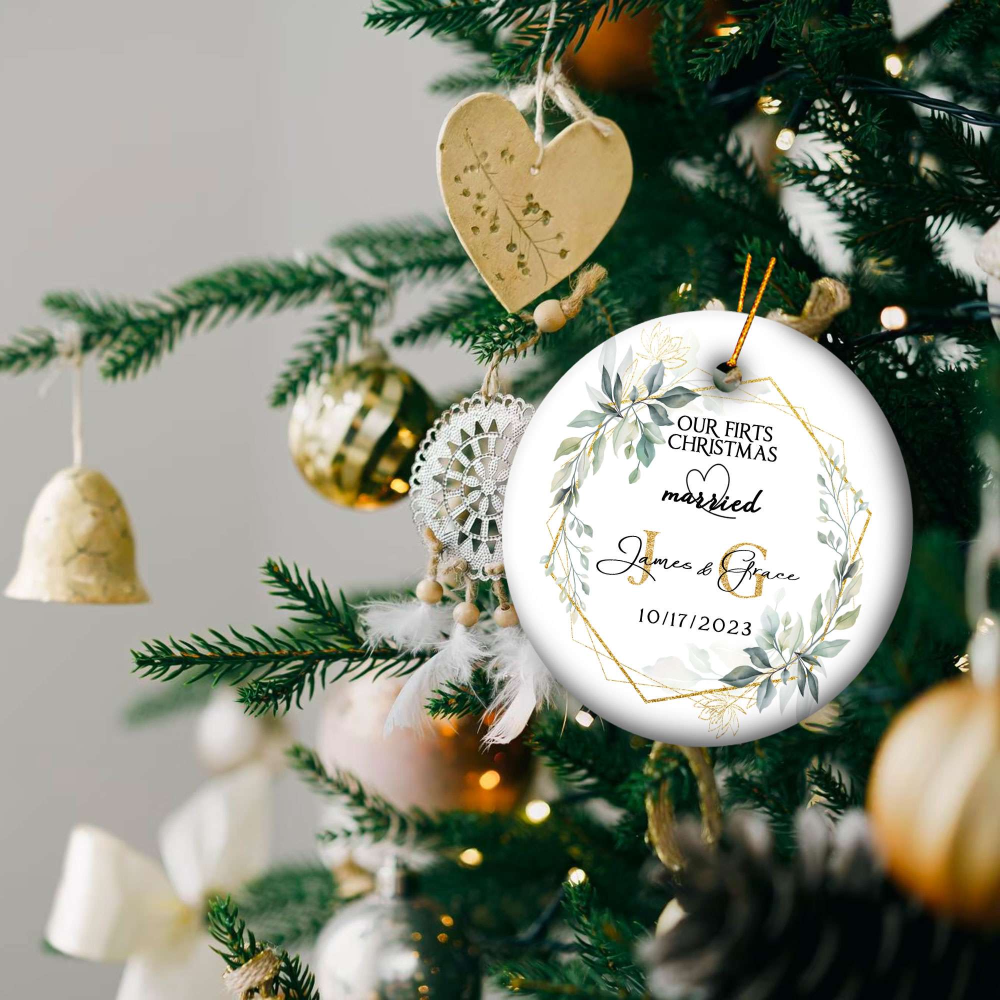 Personalized Engagement Christmas Ornament 2025 with Custom Photo, Our First Christmas Married Ornament 2025, 1St Christmas Married Gift for Wedding Gifts, Couples, Newlywed Gifts