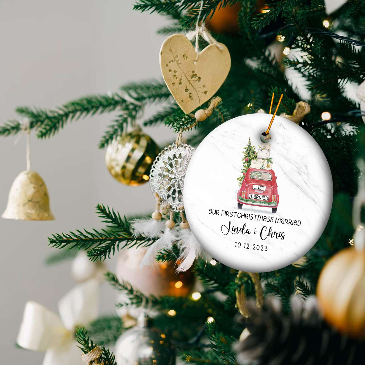 Personalized Our First Christmas Married Ornament 2025 with Custom Photo, Mr and Mrs Christmas Ornament 2025, Newlywed Gifts for Couple, Christmas Tree Decoration