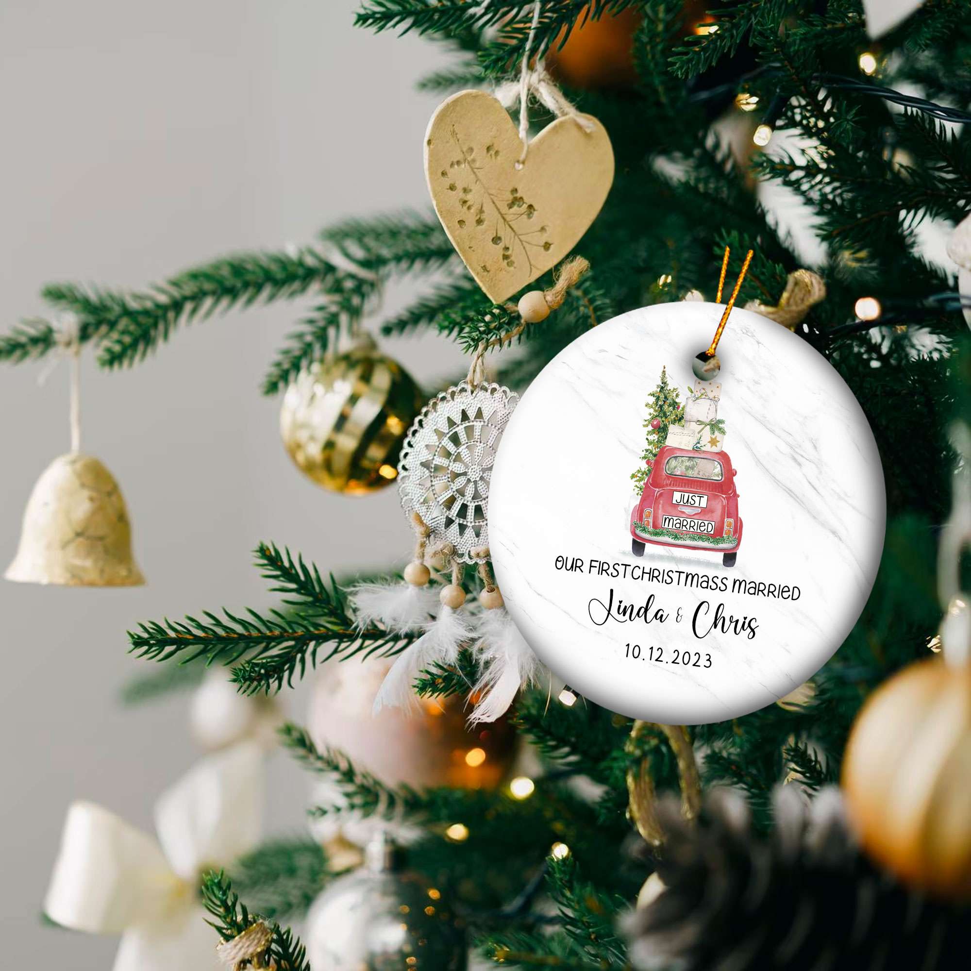 Personalized Our First Christmas Married Ornament 2025 with Custom Photo, Mr and Mrs Christmas Ornament 2025, Newlywed Gifts for Couple, Christmas Tree Decoration