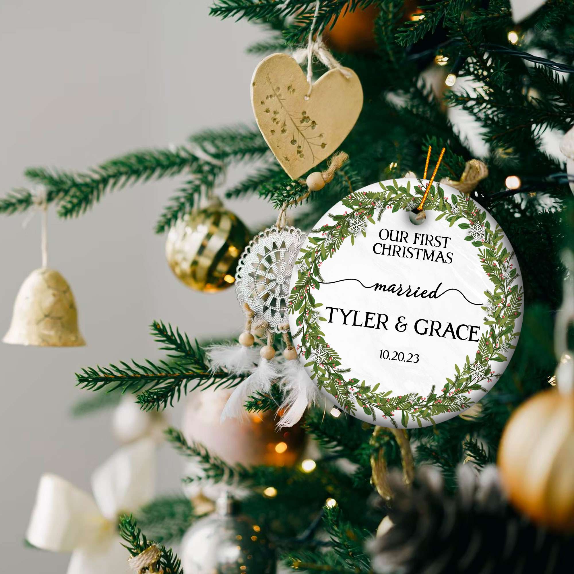 Personalized Engagement Christmas Ornament 2025 with Custom Photo, Our First Christmas Married Ornament 2025, 1st Christmas Married Gift for Wedding Gifts, Couples