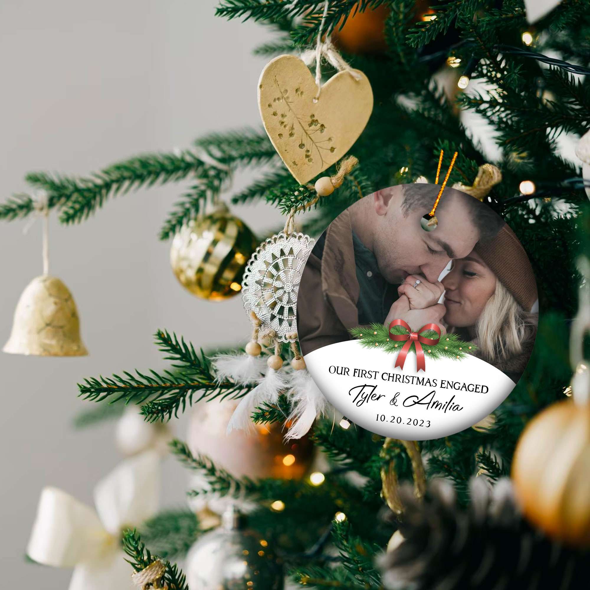 Personalized Engagement Christmas Ornament 2025 with Custom Photo, Our First Christmas Married Ornament 2025, 1St Christmas Married Gift for Wedding Gifts, Couples, Newlywed Gifts