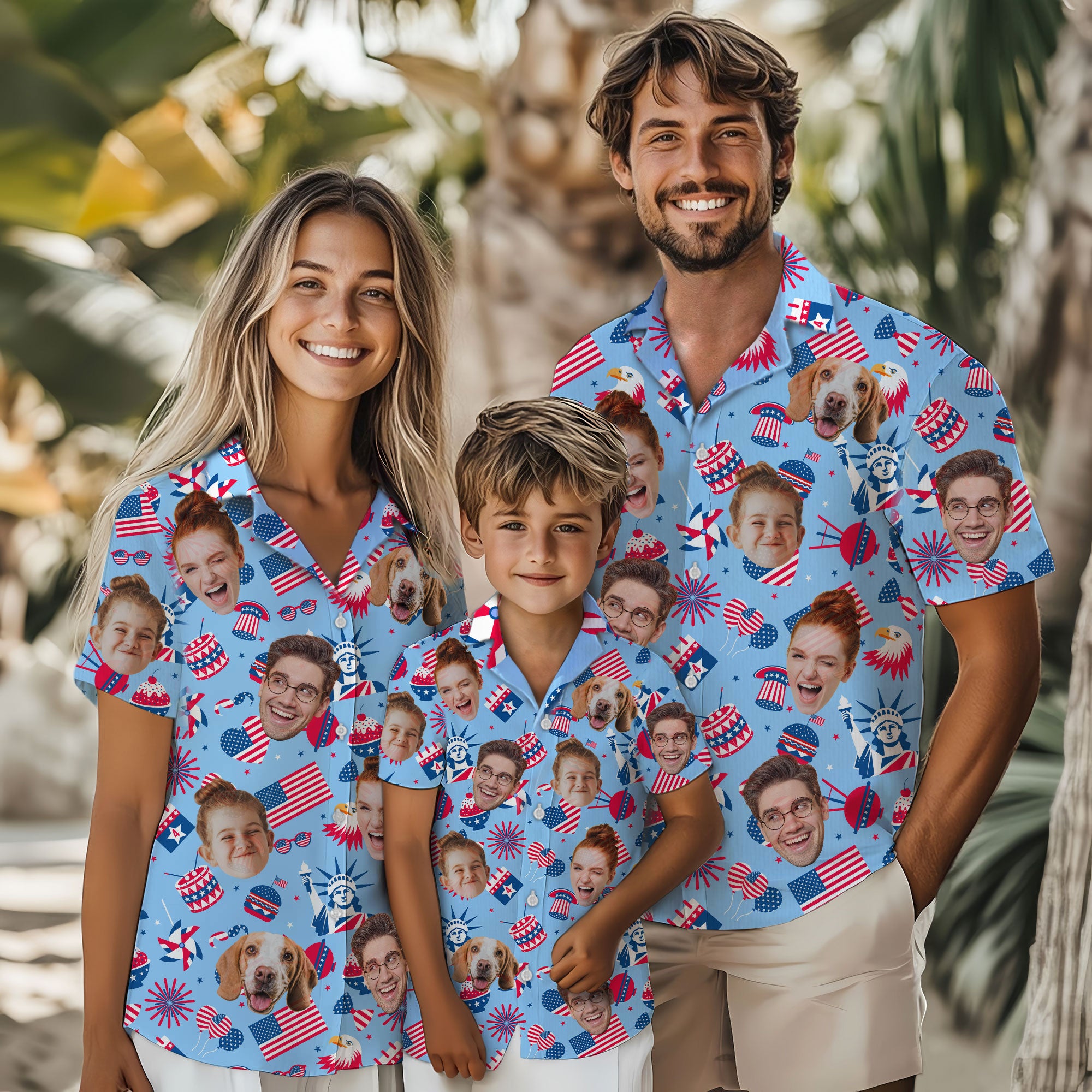 Custom Face Hawaiian Shirt, Personalized Independence Day Shirt for Men, USA Flag Shirt, Unique Gift for Dad or Friends