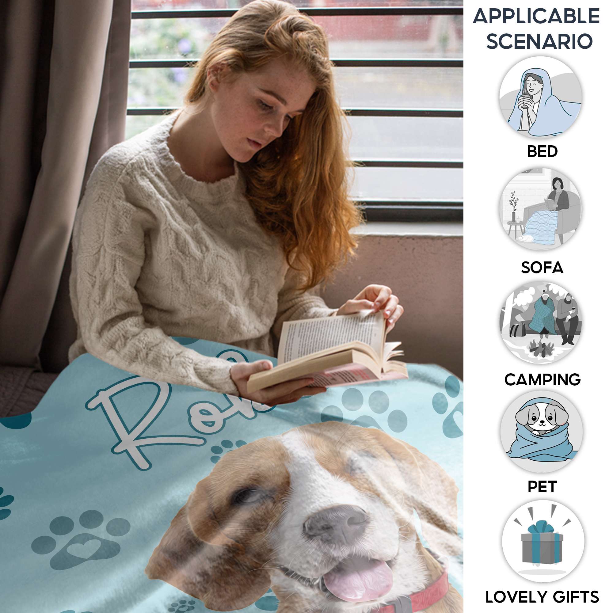 Custom Dog Blanket with Name and Photo, Personalized Blanket for dogs with Picture, Customized Flannel Dog Blankets, Dog Memorial Gifts for Loss of Dog