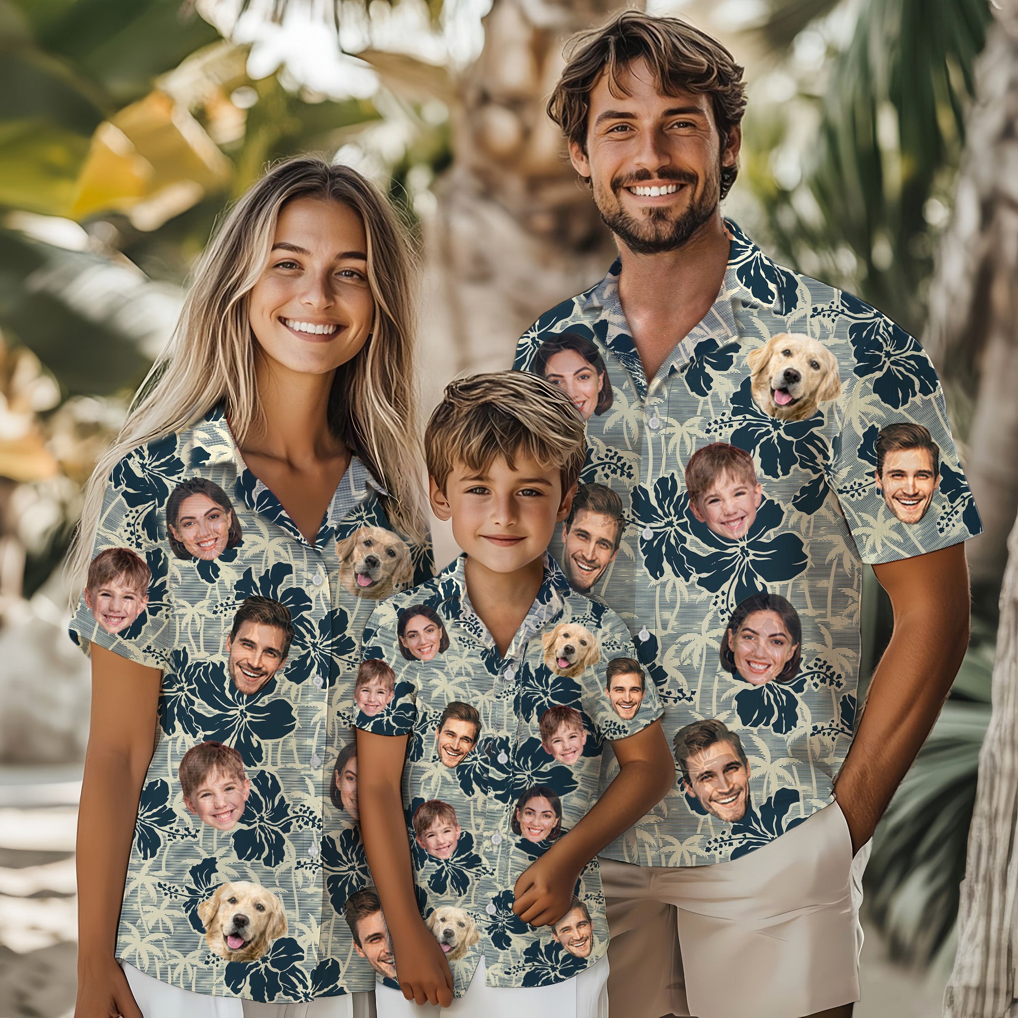Custom Face Hawaiian Shirt, Personalized Photo Aloha Shirt with Family & Pet Faces, for Women, Kids, and Youth, Gift for Summer or Father's Day