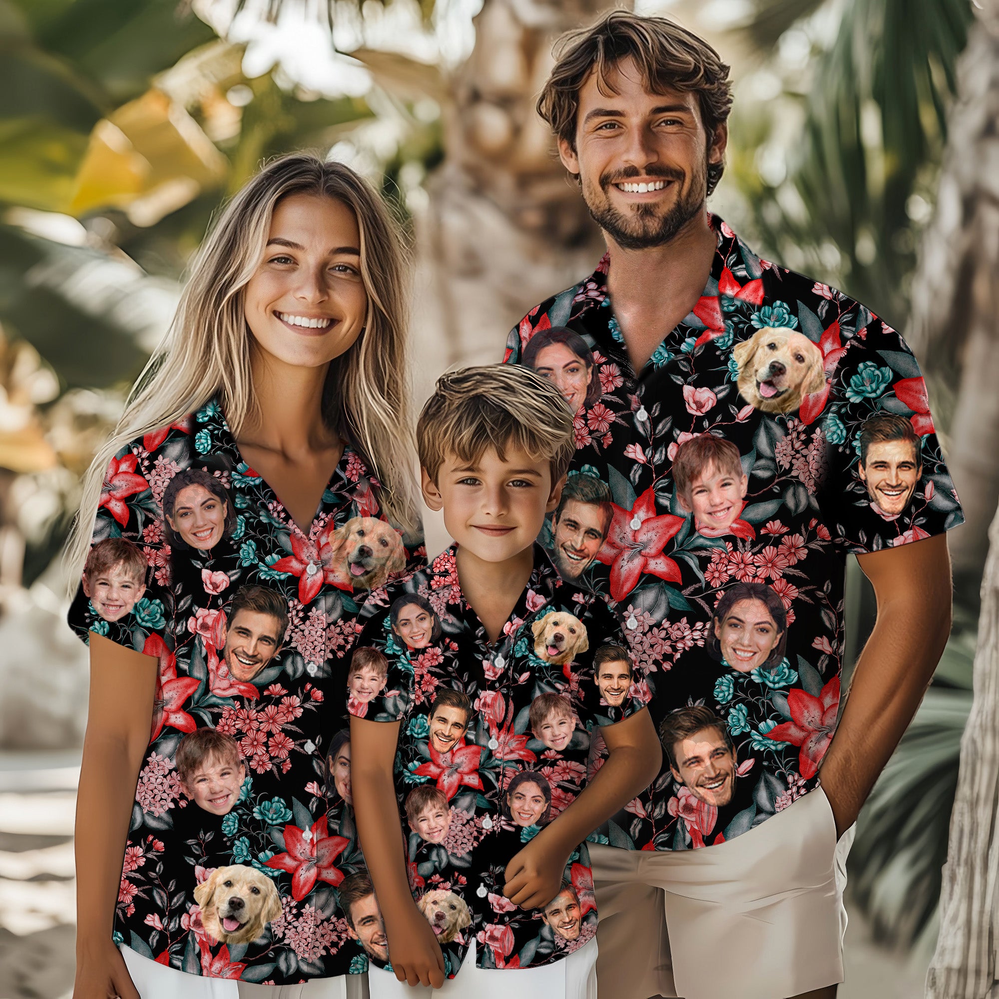 Custom Face Shirt, Personalized Black Floral Hawaiian Shirt for Men, for Friends & Husbands, Perfect Gift for Vacations, Birthdays, or Father’s Day