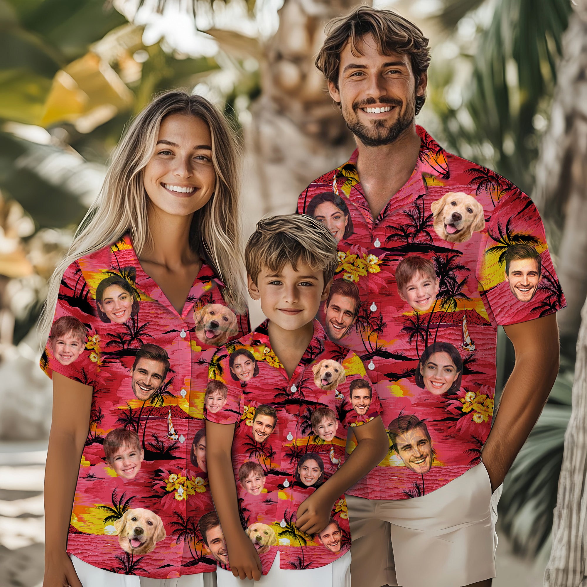 Custom Face Shirt, Personalized Sunset Hawaiian Shirt for Men, Tropical Beach Vacation Gift, For Men & Youth, for Summer or Anniversaries