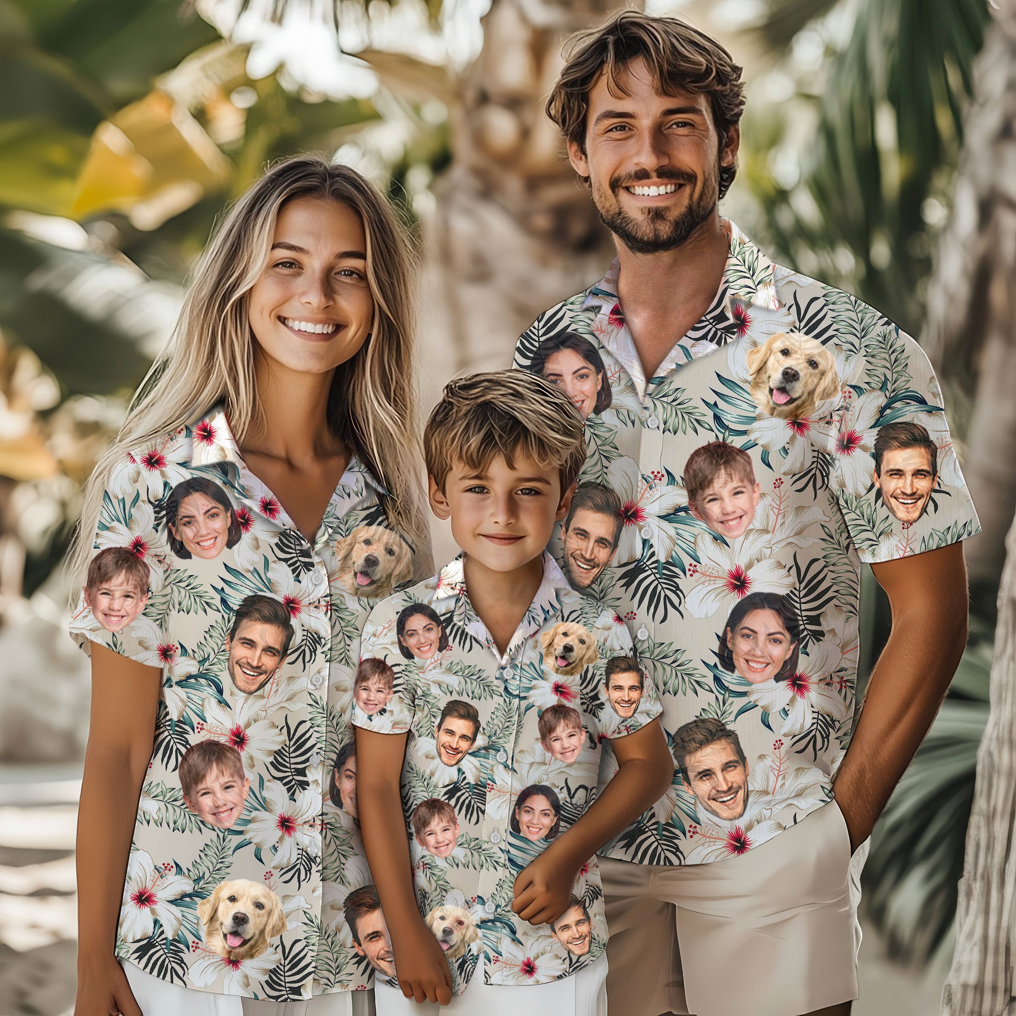 Custom Face Hawaiian Shirt, Personalized Cream Tropical Floral Shirt for Men, Summer Gift, A Heartwarming Gift for Dad on Father’s Day or Anniversary