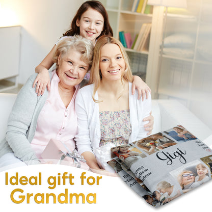 Custom Photo Collage Blanket, Personalized Grandma Blanket with Family Pictures and Names, Happy Mother's Day Gift for Mom or Grandma