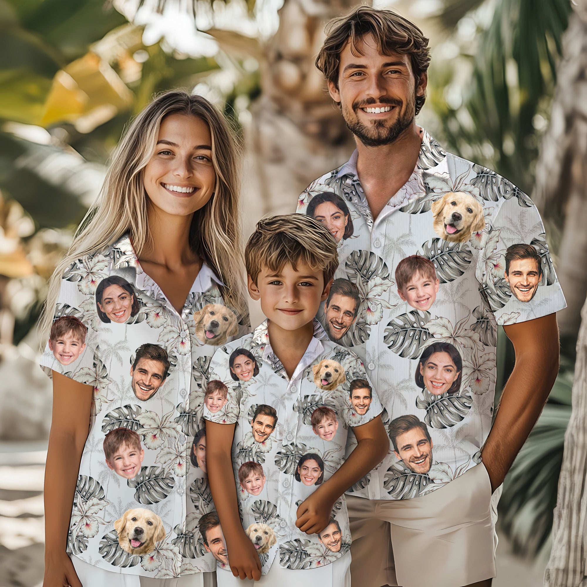 Custom Face Hawaiian Shirt, Personalized White Monstera Floral Shirt for Men, Funny Tropical Gift, For Boyfriends Husbands, Gift for Anniversaries
