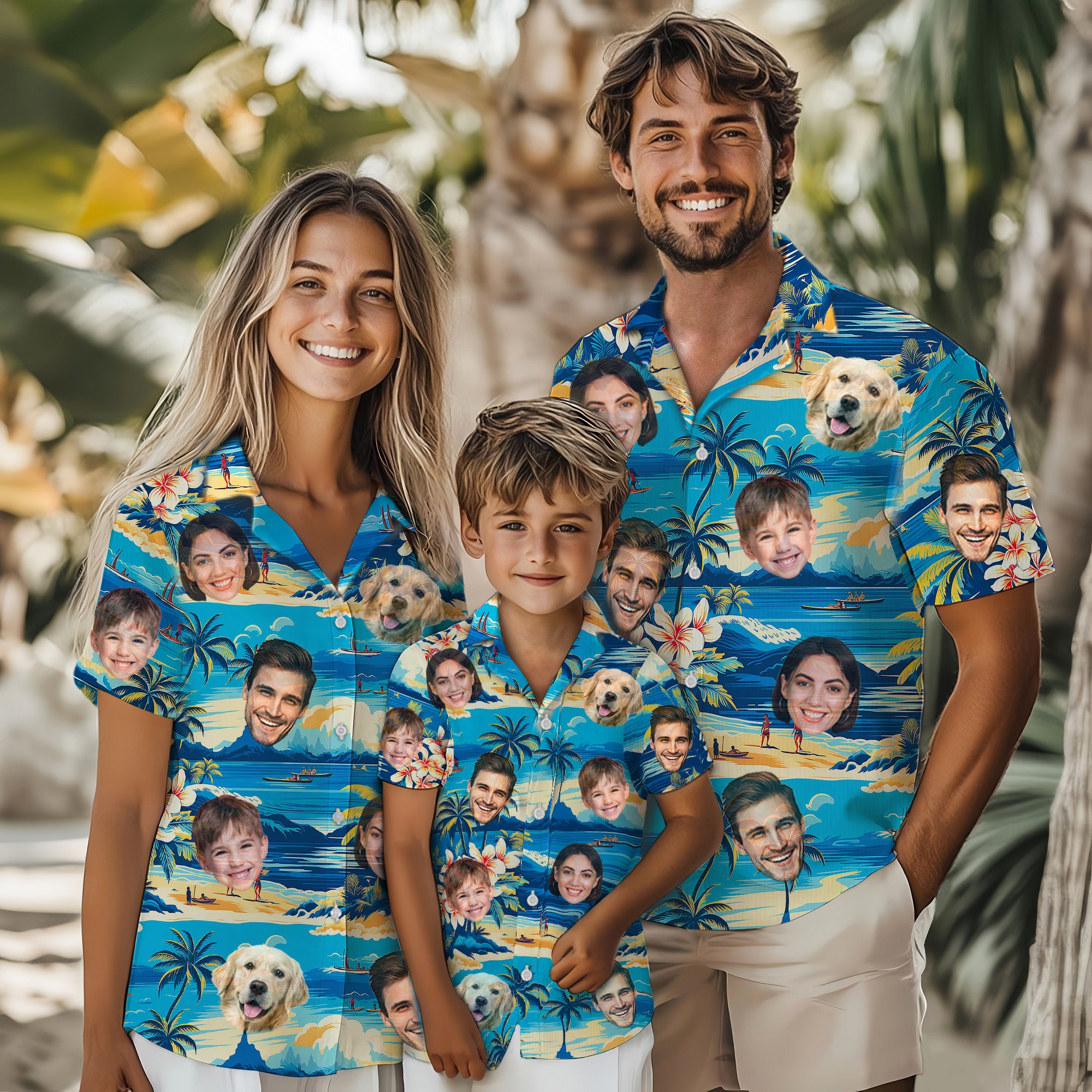 Custom Face Hawaiian Shirt, Personalized Blue Tropical Beach Shirt for Men, Funny Vacation Gift, Fun Surprise for Summer Trips & Celebrations