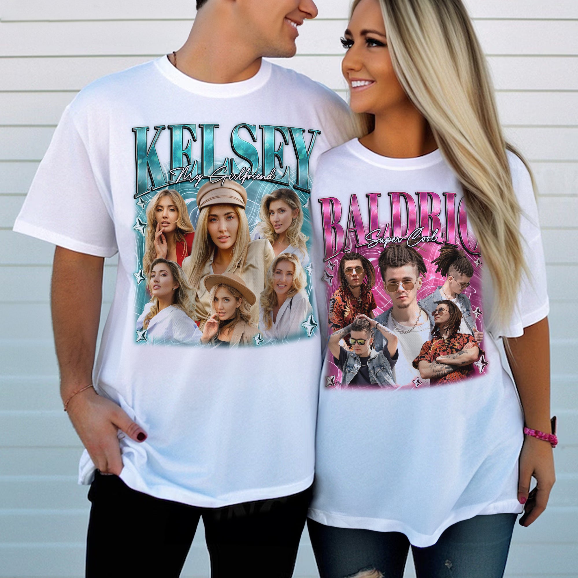 Personalized Bootleg Rap Style T-Shirt, Custom Photo Collage Shirt for Friends, Couples & Family